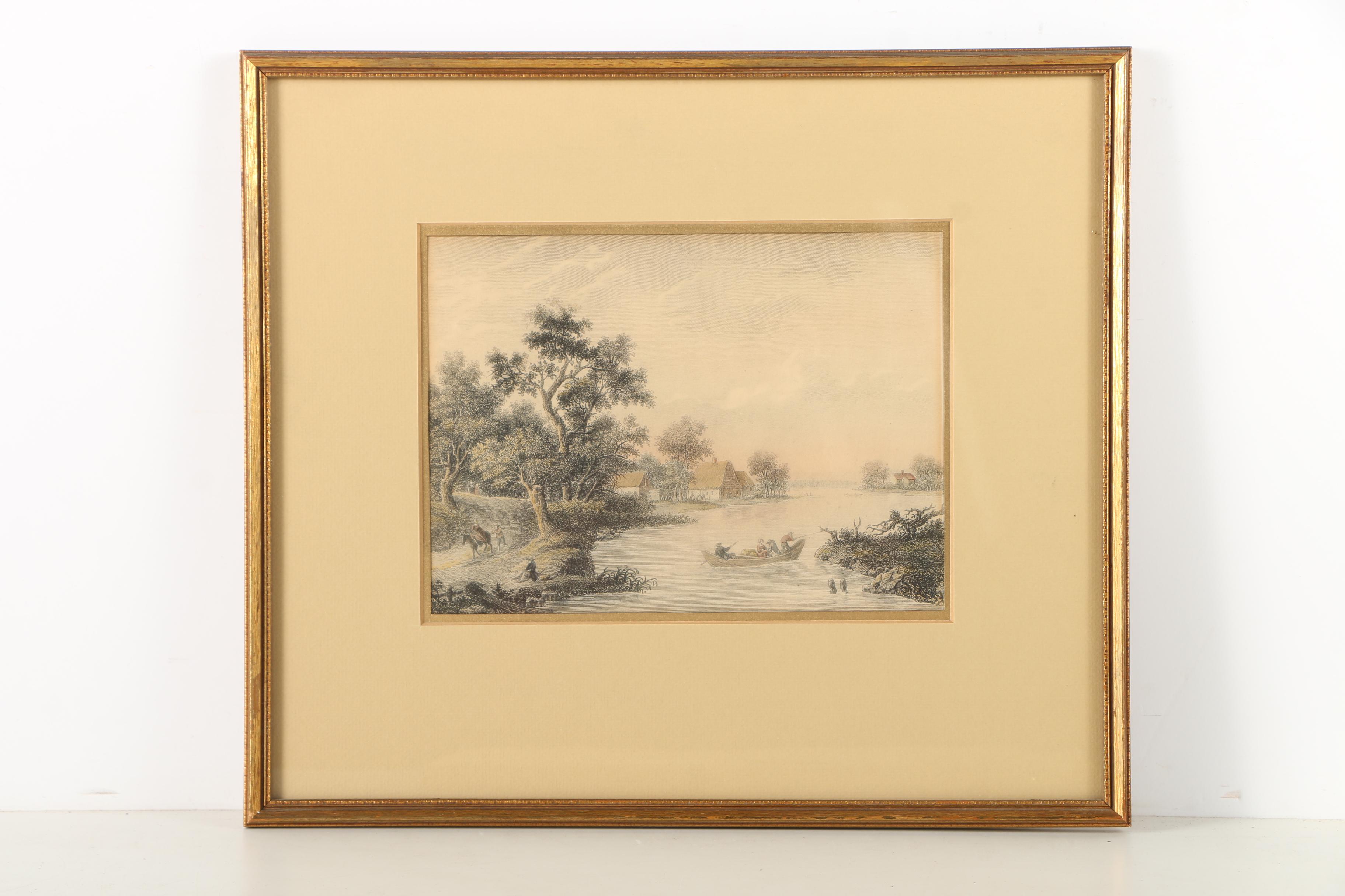 Two French Hand Colored Engravings of River Scenes Including After M. Hilaire