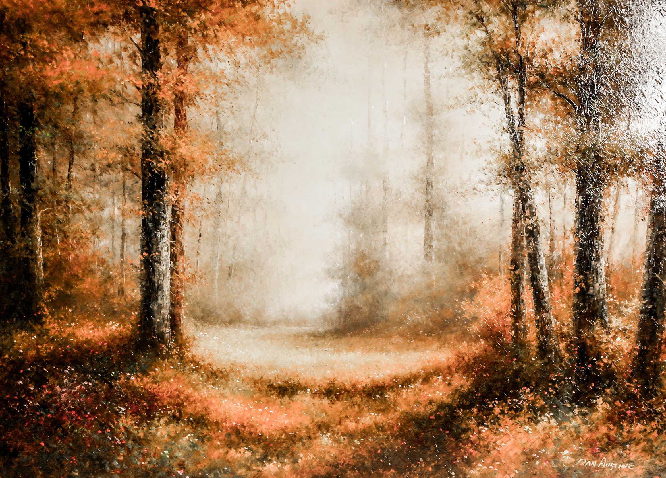 Dan Austine Oil on Canvas of a Wooded Landscape