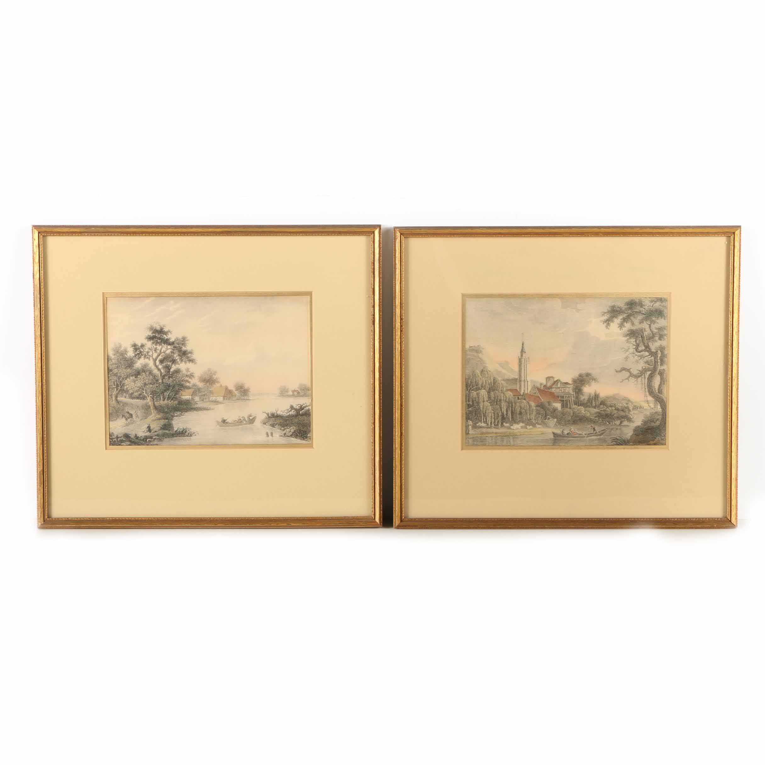Two French Hand Colored Engravings of River Scenes Including After M. Hilaire