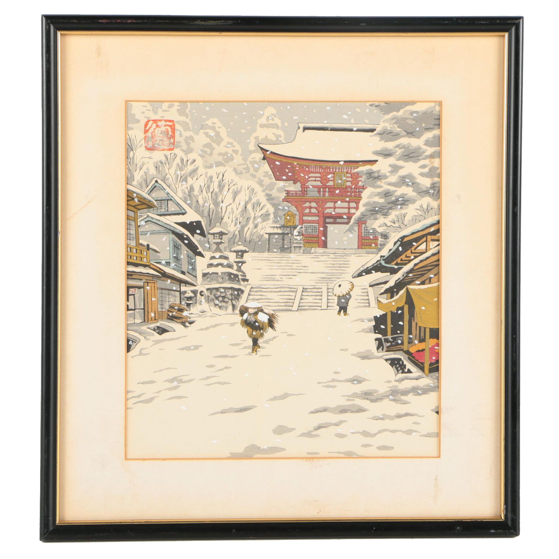 Japanese Shin-Hanga Woodblock Print of a Winter Scene
