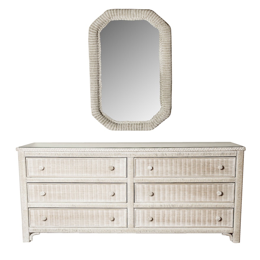 White Wicker Dresser with Mirror by Henry Link