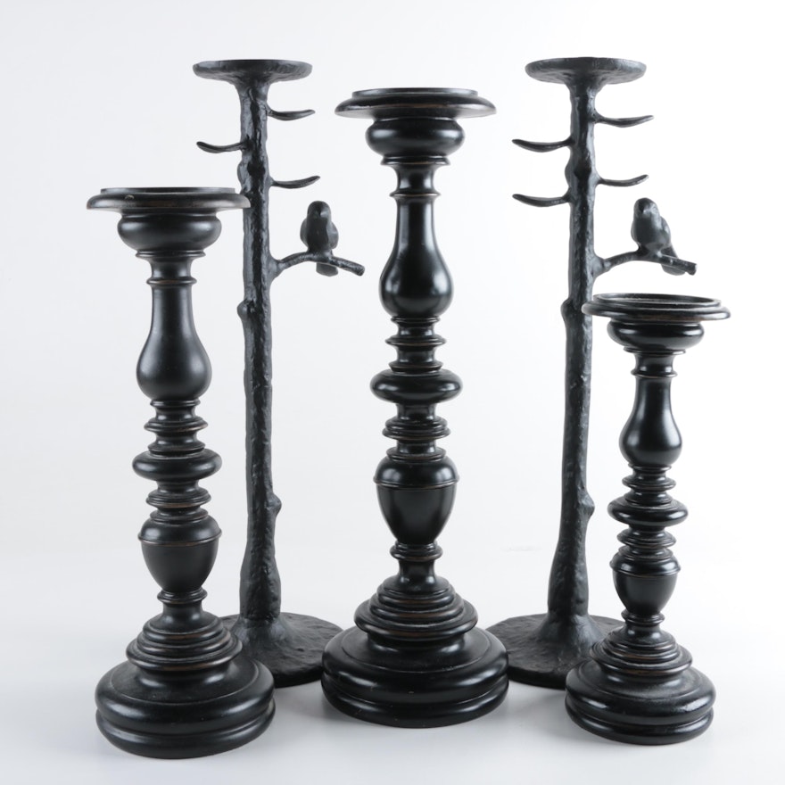 Five Black Candle Holders