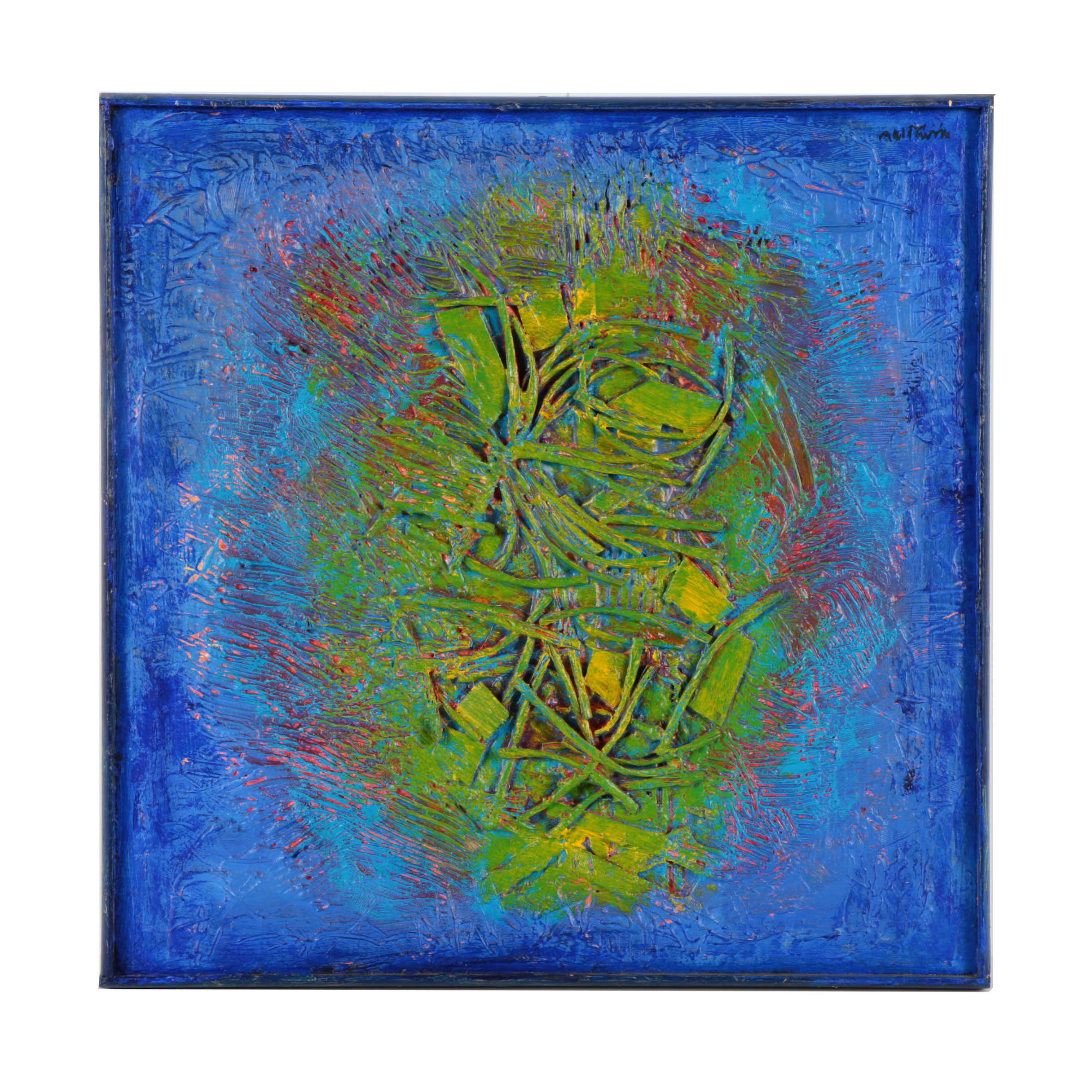 Ronald Ahlström Mixed Media Collage on Canvas Abstract Scene