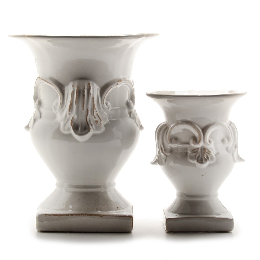 Decorative Pair of Ceramic Urn Bowls