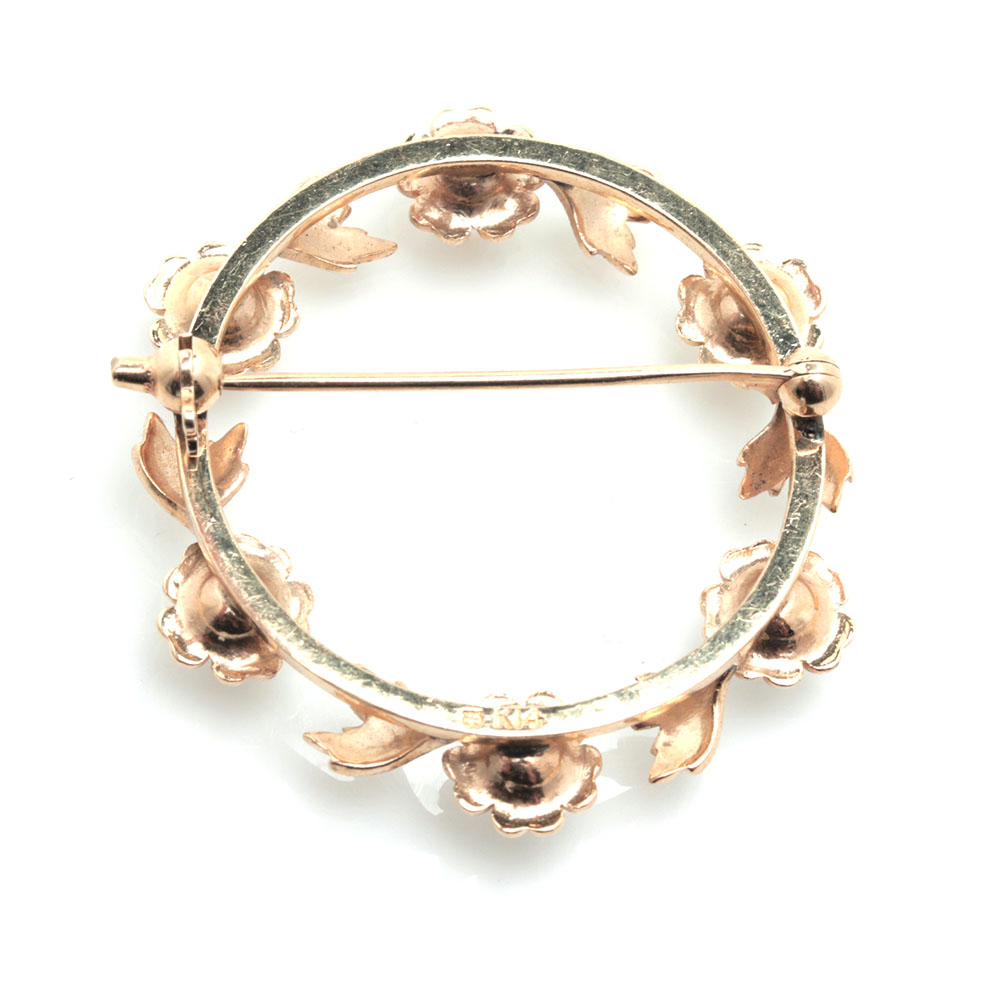 Mikimoto 14K Yellow Gold Pearl Wreath Brooch