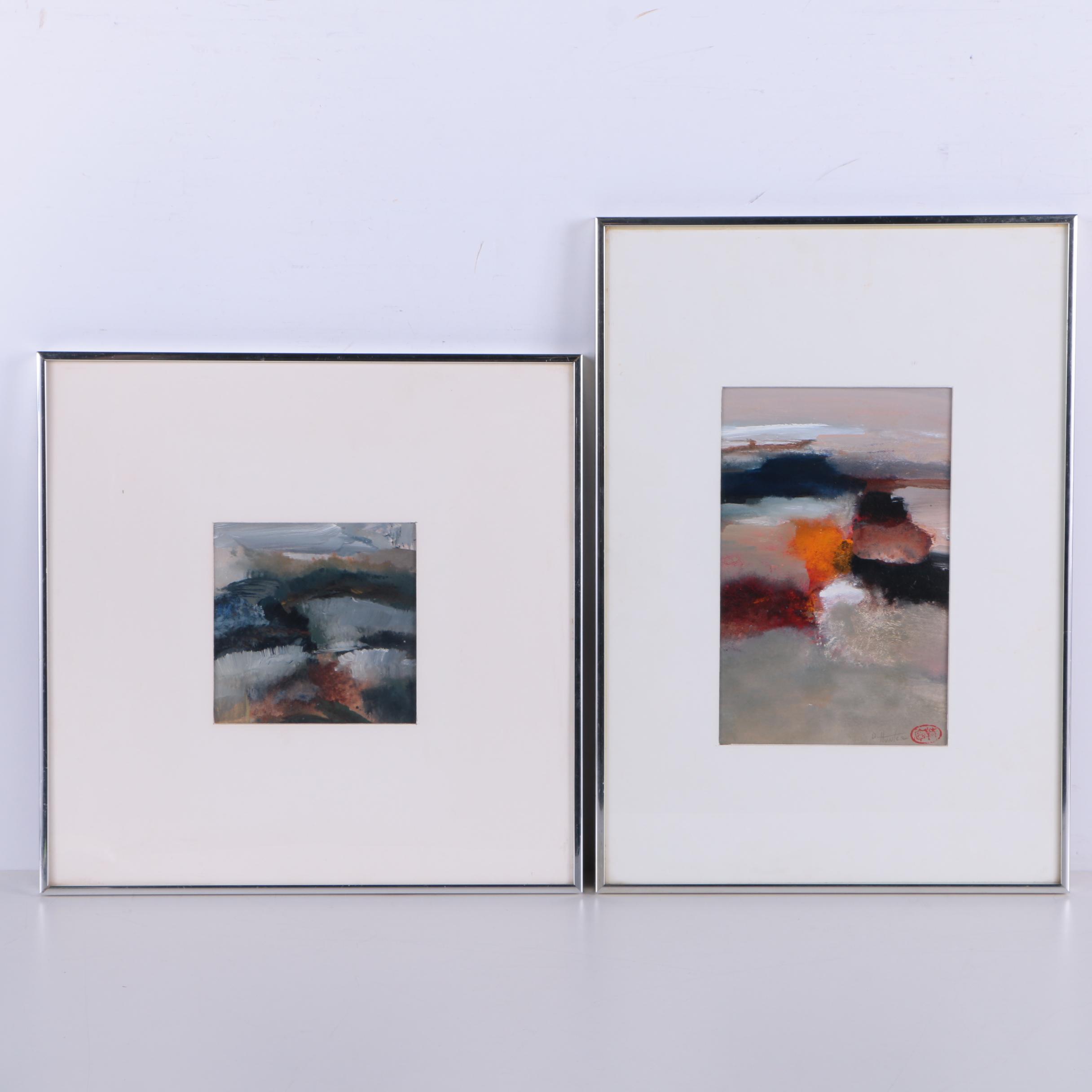 Dorothy Hunter Vintage Abstract Acrylic Paintings on Paper