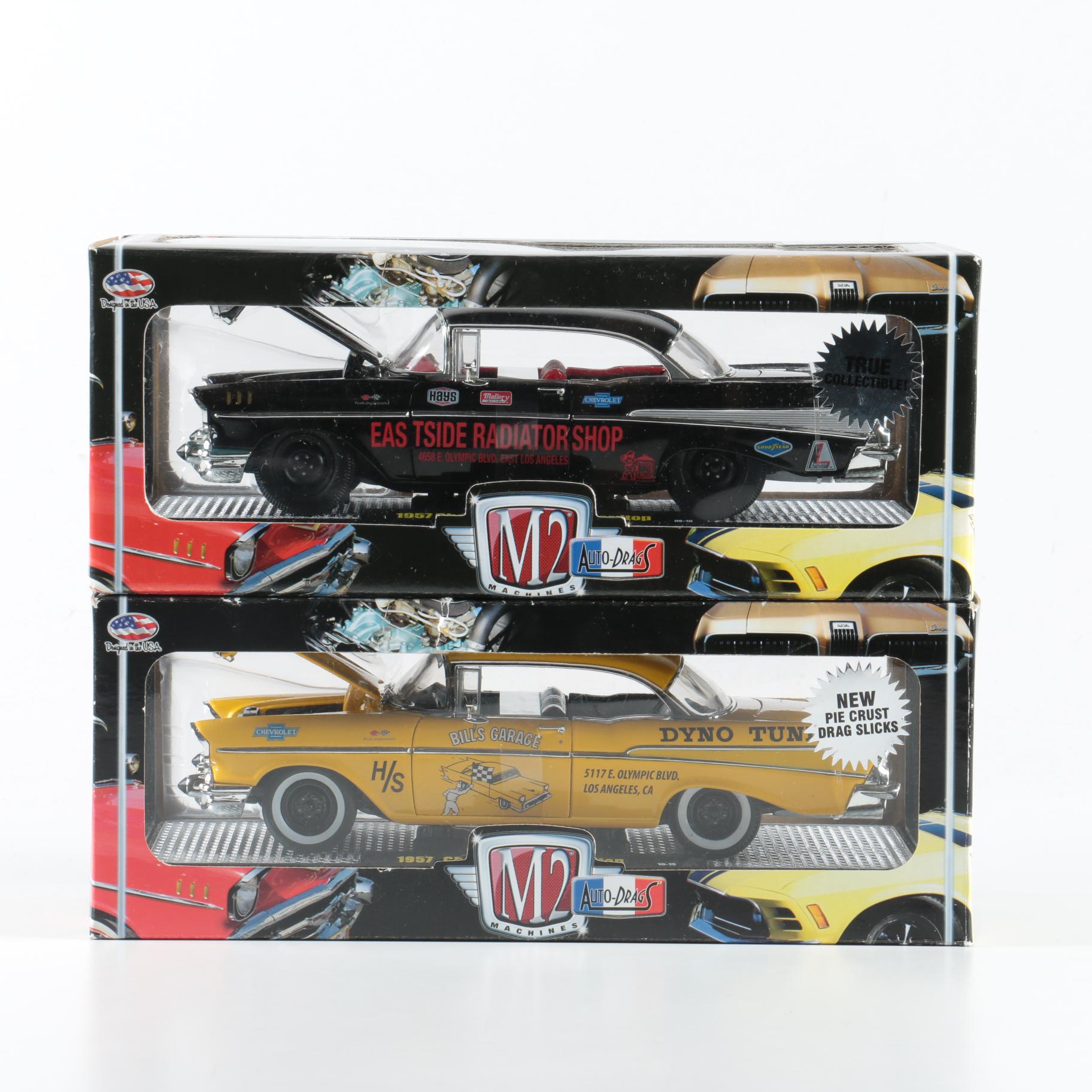 Pair of Die Cast Metal 1957 Chevys by M2 Machines "Auto-Drags"