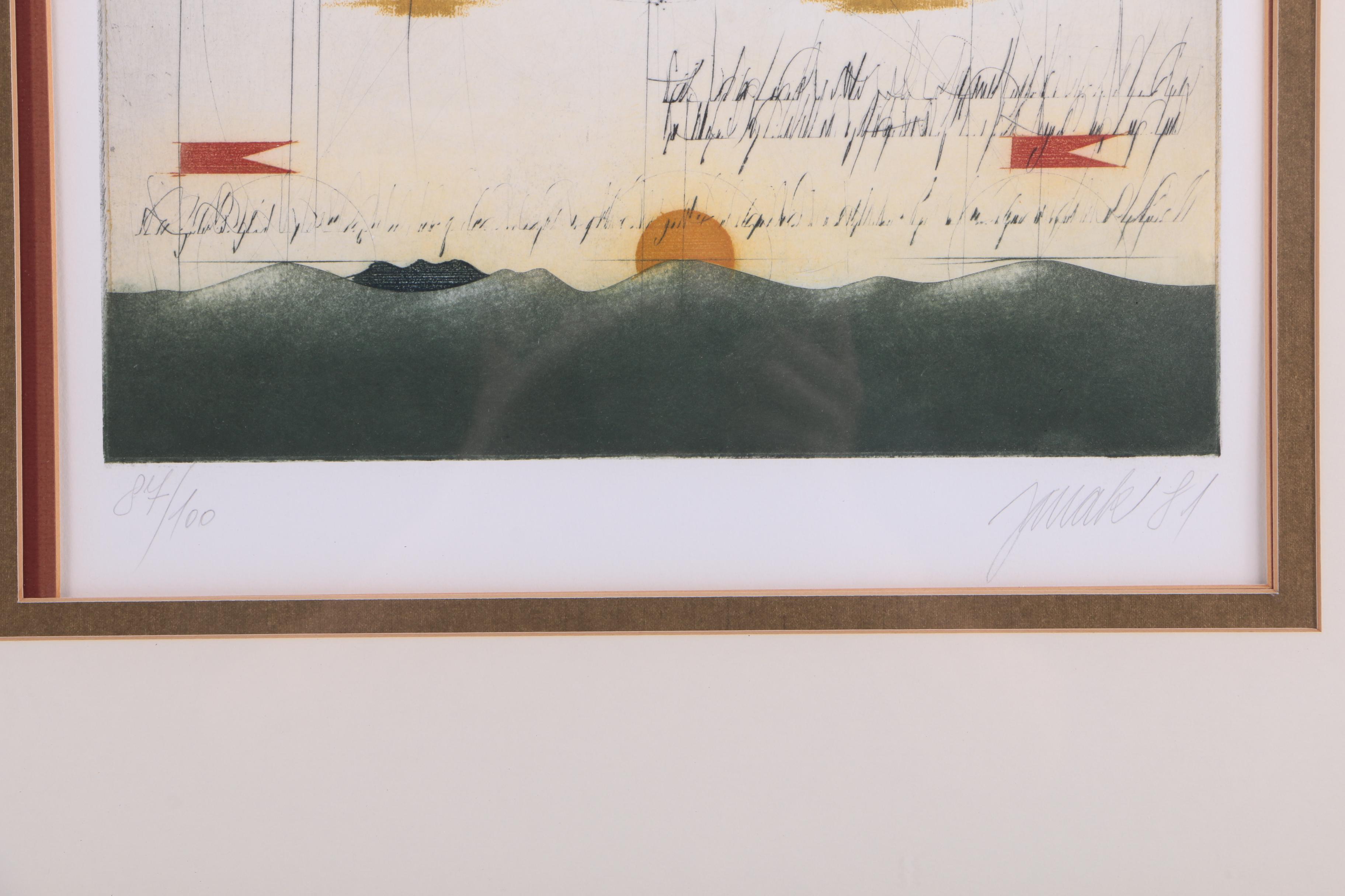 Signed Limited Edition Aquatint Etching of Modern Composition