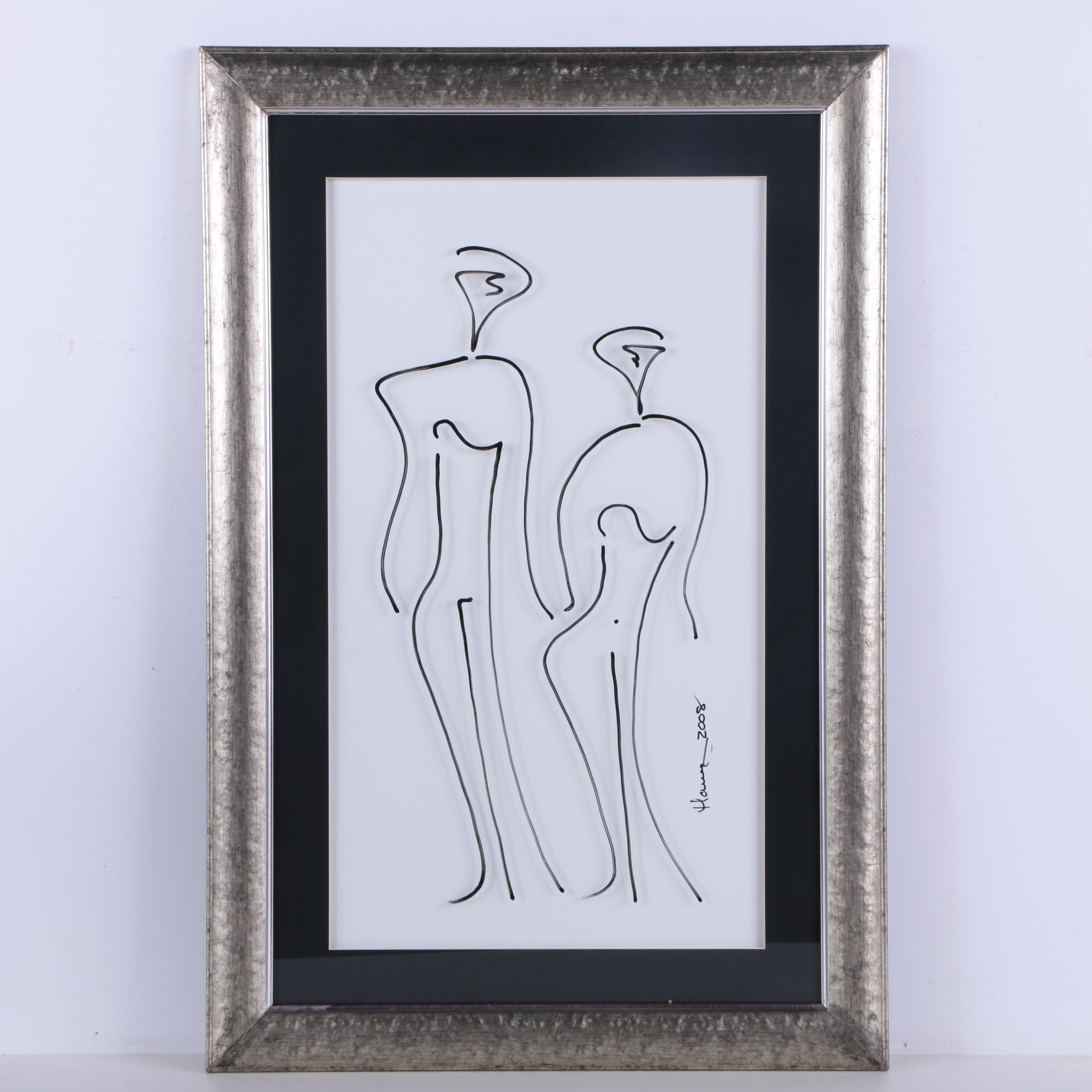 Hauer 2008 Ink Drawing on Glass of Abstract Figures