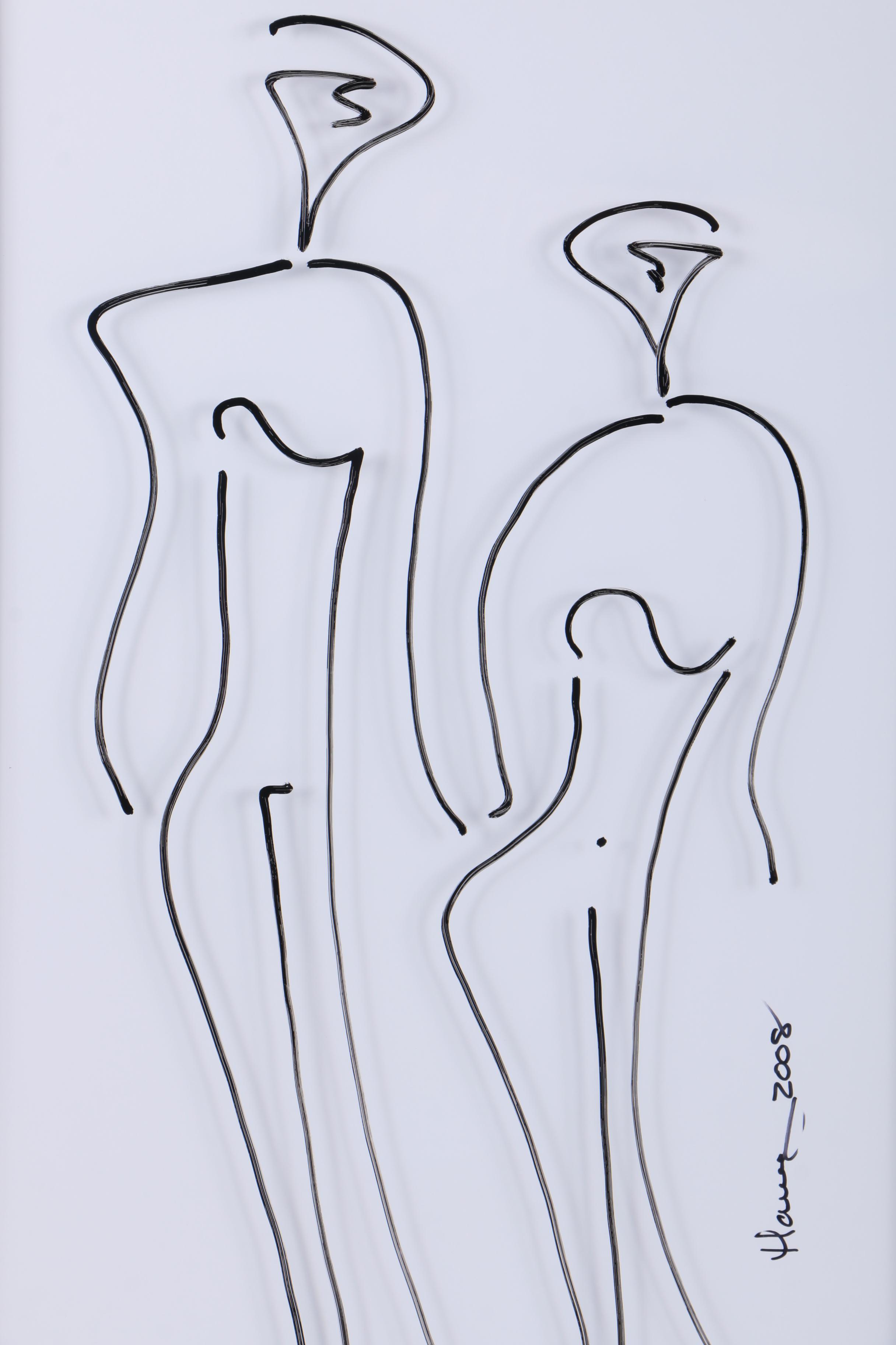 Hauer 2008 Ink Drawing on Glass of Abstract Figures