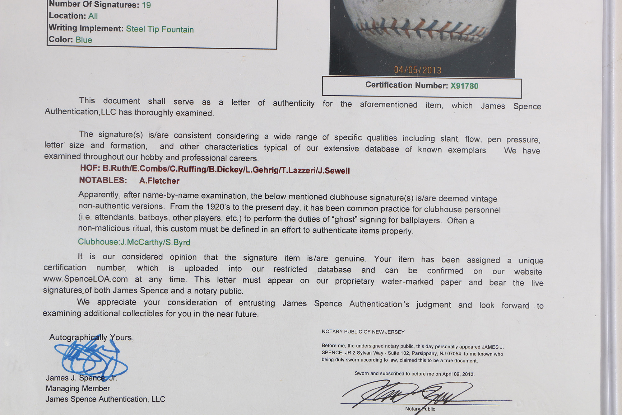 1931 Yankees Signed Baseball Including Babe Ruth and Lou Gehrig