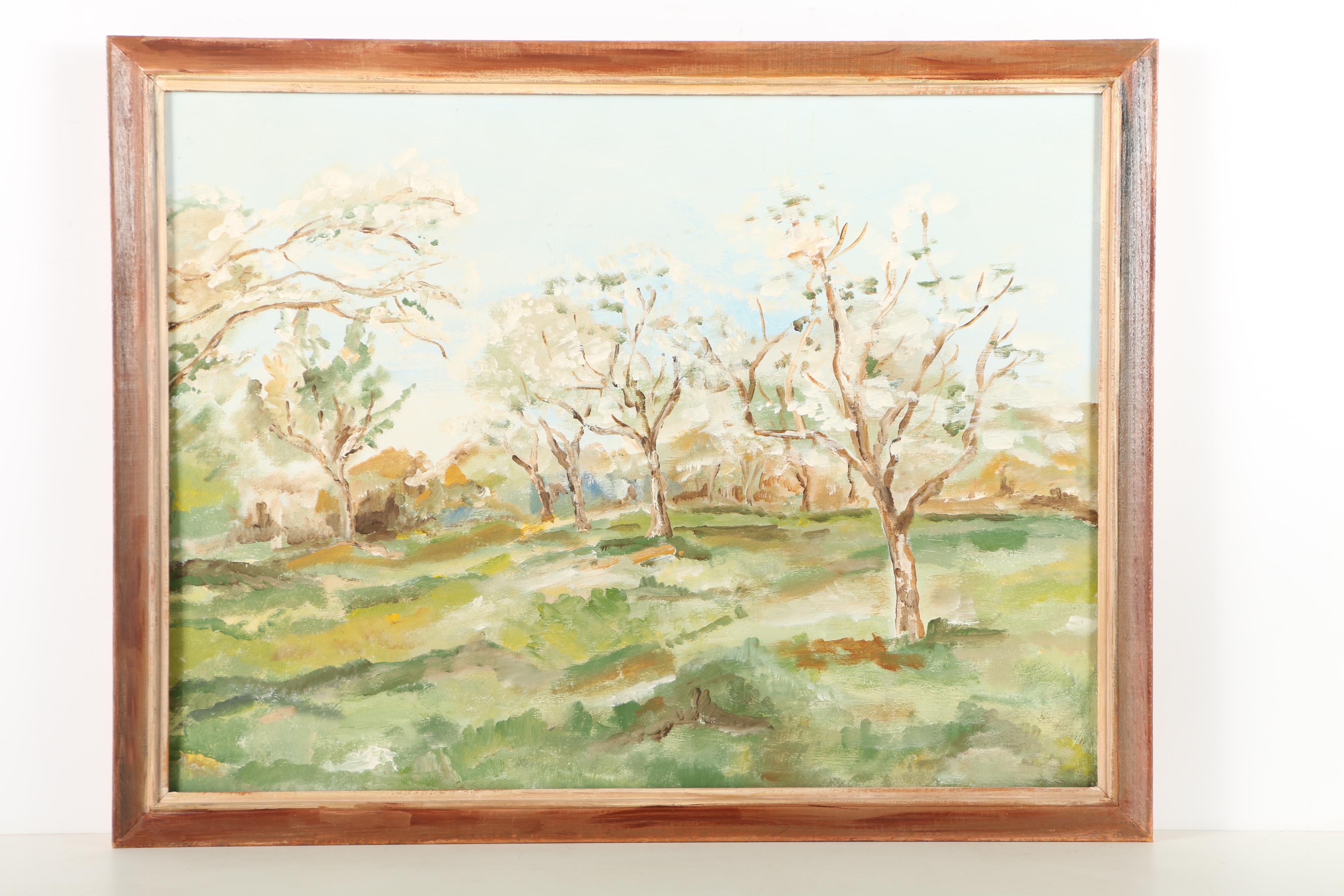 Oil Paintings of a Floral Bouquet and a Landscape