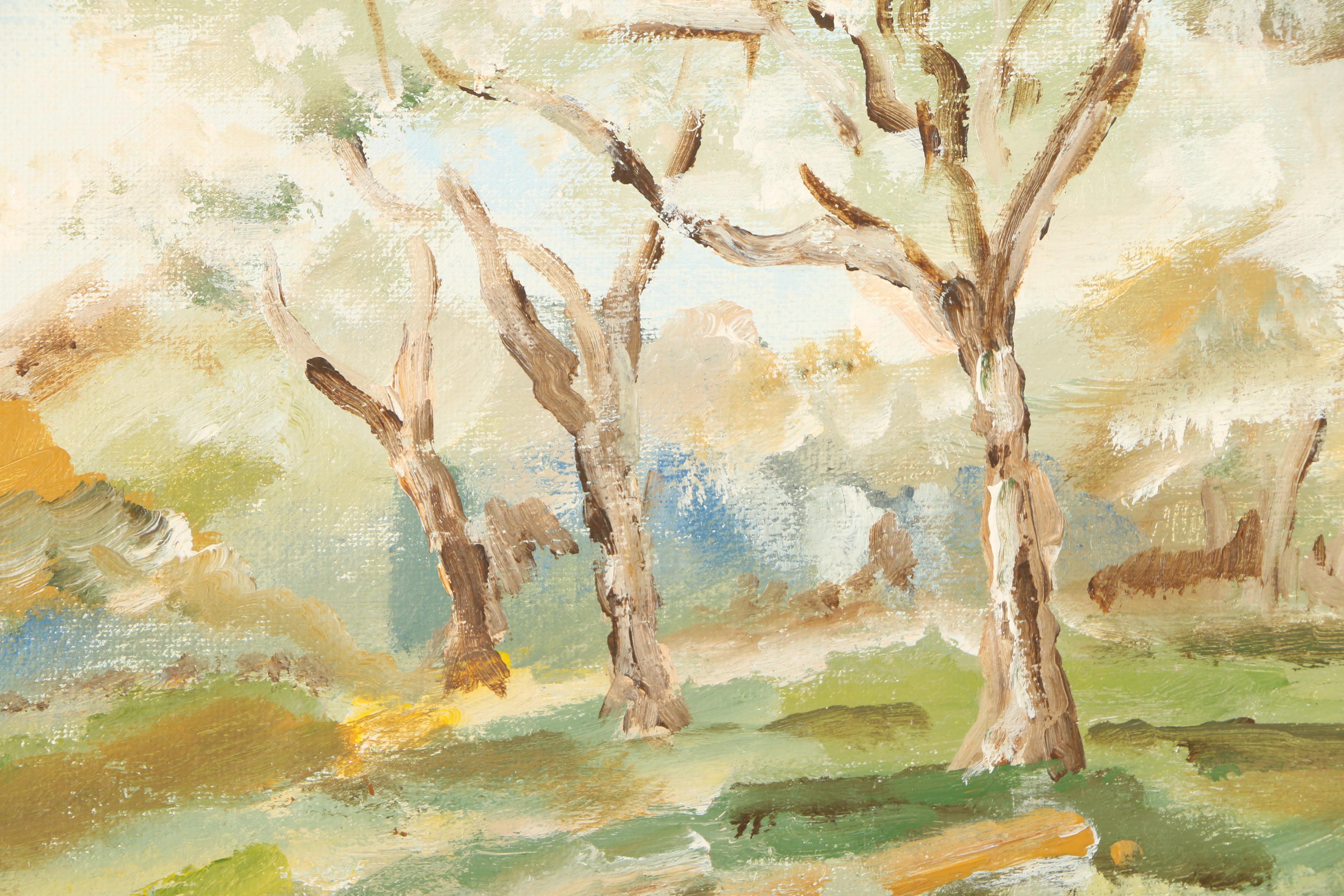 Oil Paintings of a Floral Bouquet and a Landscape