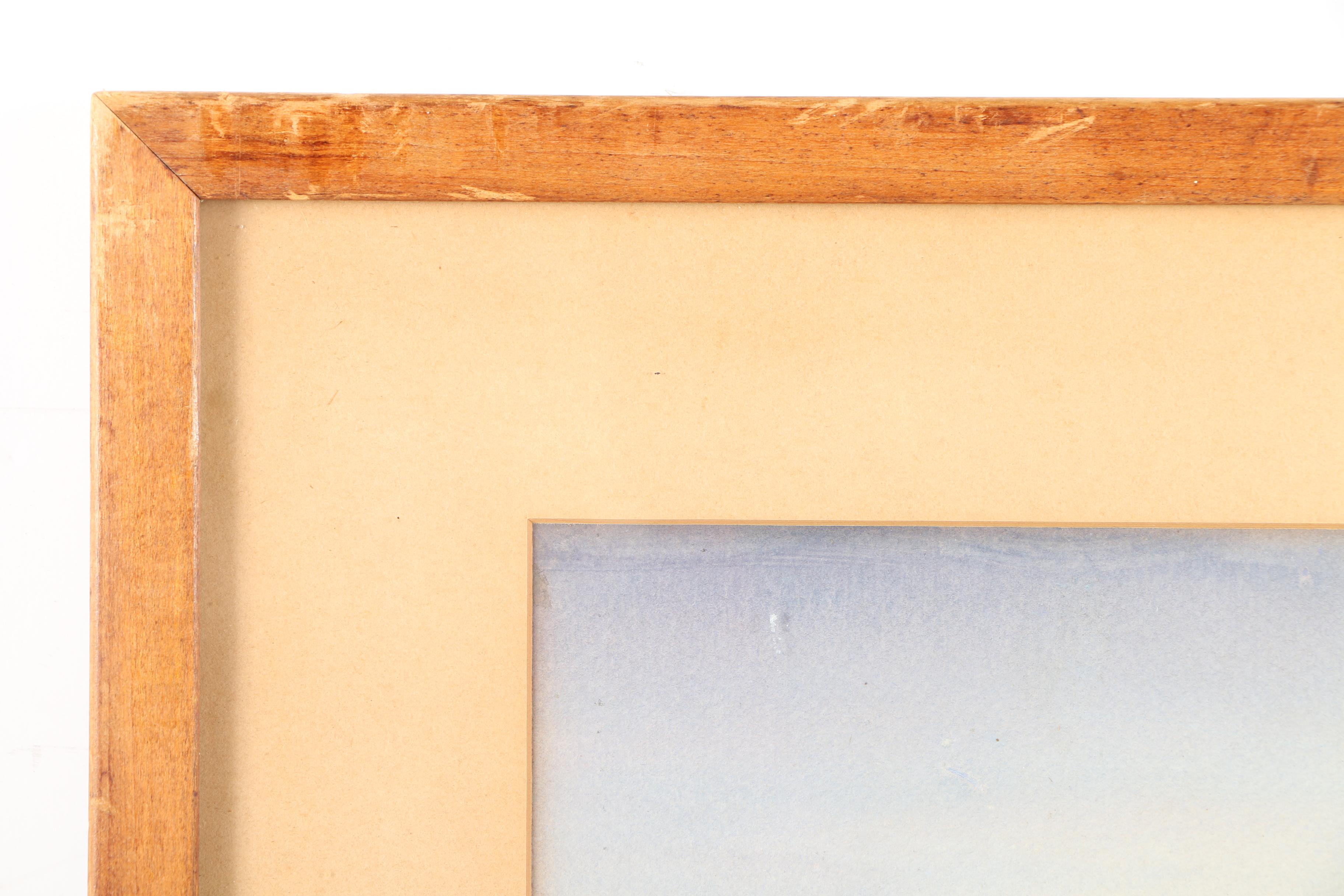 Vintage Watercolor Painting on Paper of Cliffs Overlooking an Ocean Landscape