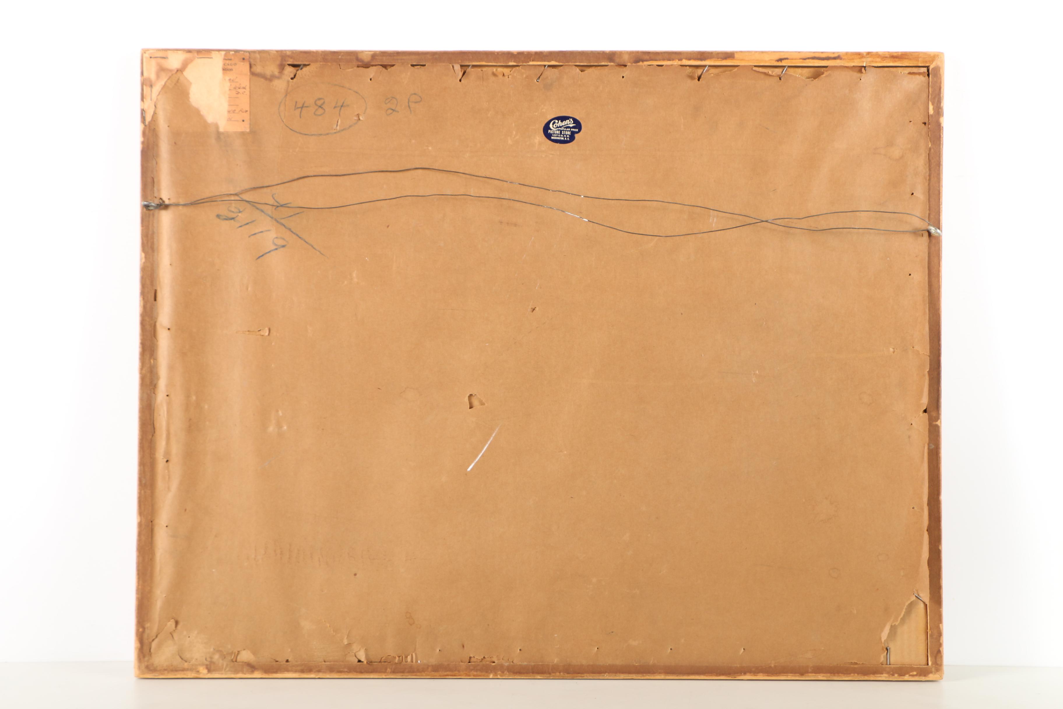 Vintage Watercolor Painting on Paper of Cliffs Overlooking an Ocean Landscape