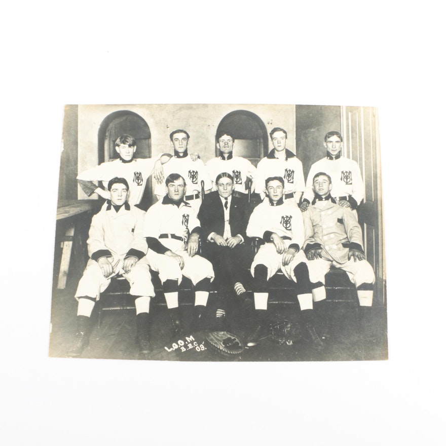 1909 Black and White Photograph of Dead-Ball Era Baseball Team