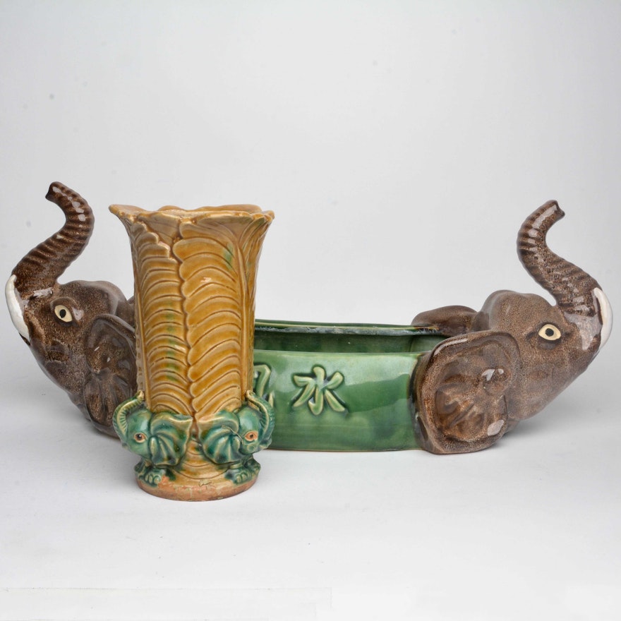 Chinese Elephant-Themed Vase and Vessel