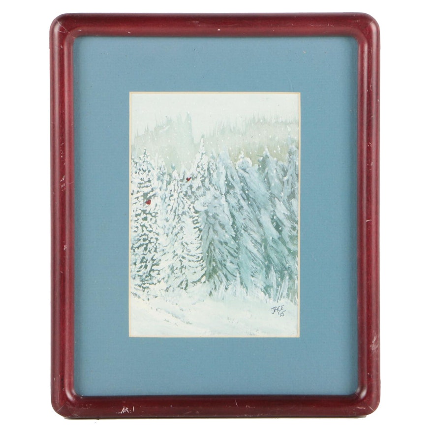 Jace Watercolor Painting of Snow-Covered Trees