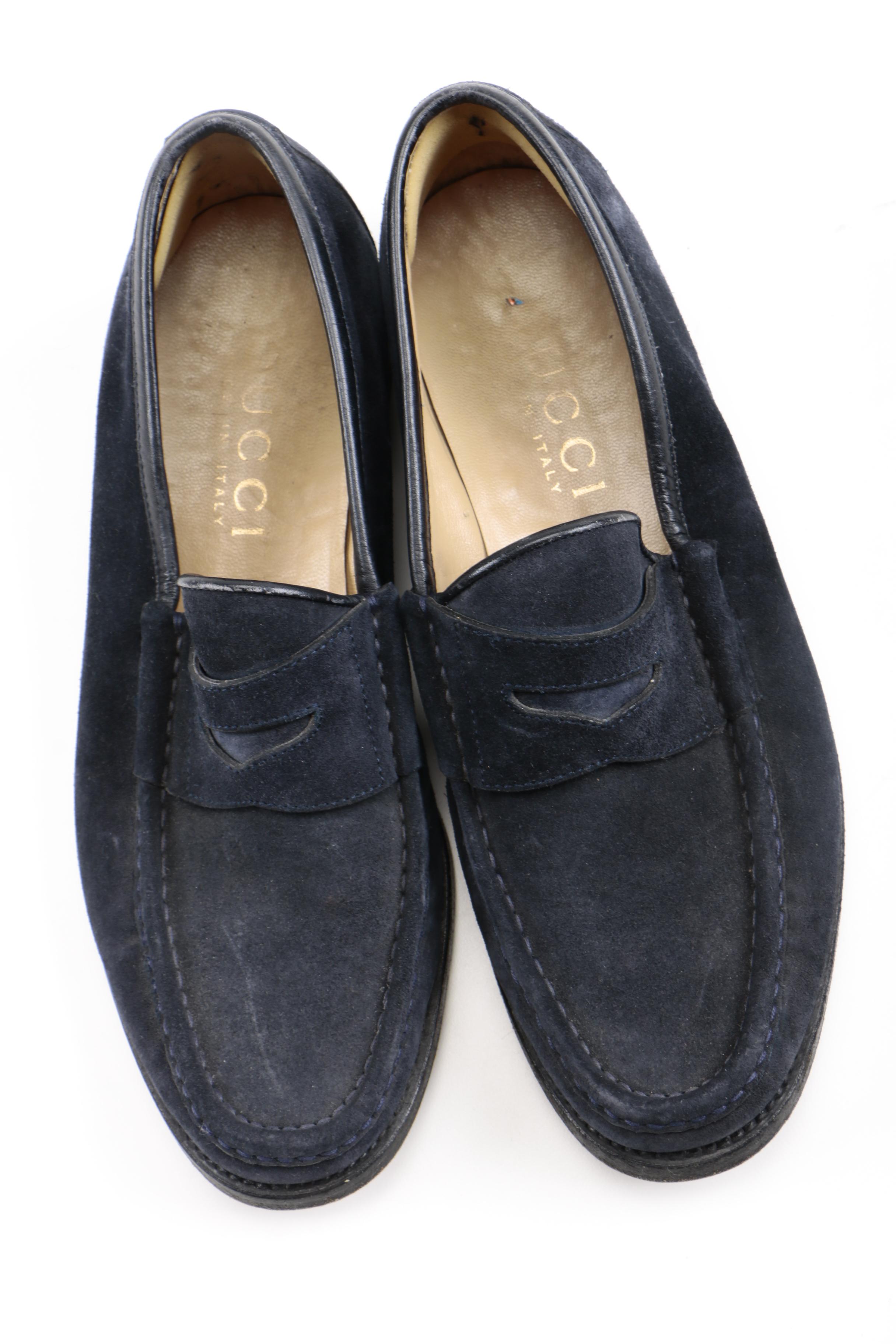 Men's Gucci Navy Suede Penny Loafers