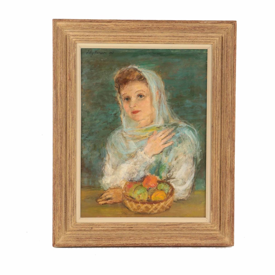 Lily Harmon Oil on Canvas Portrait of a  Woman with Fruit