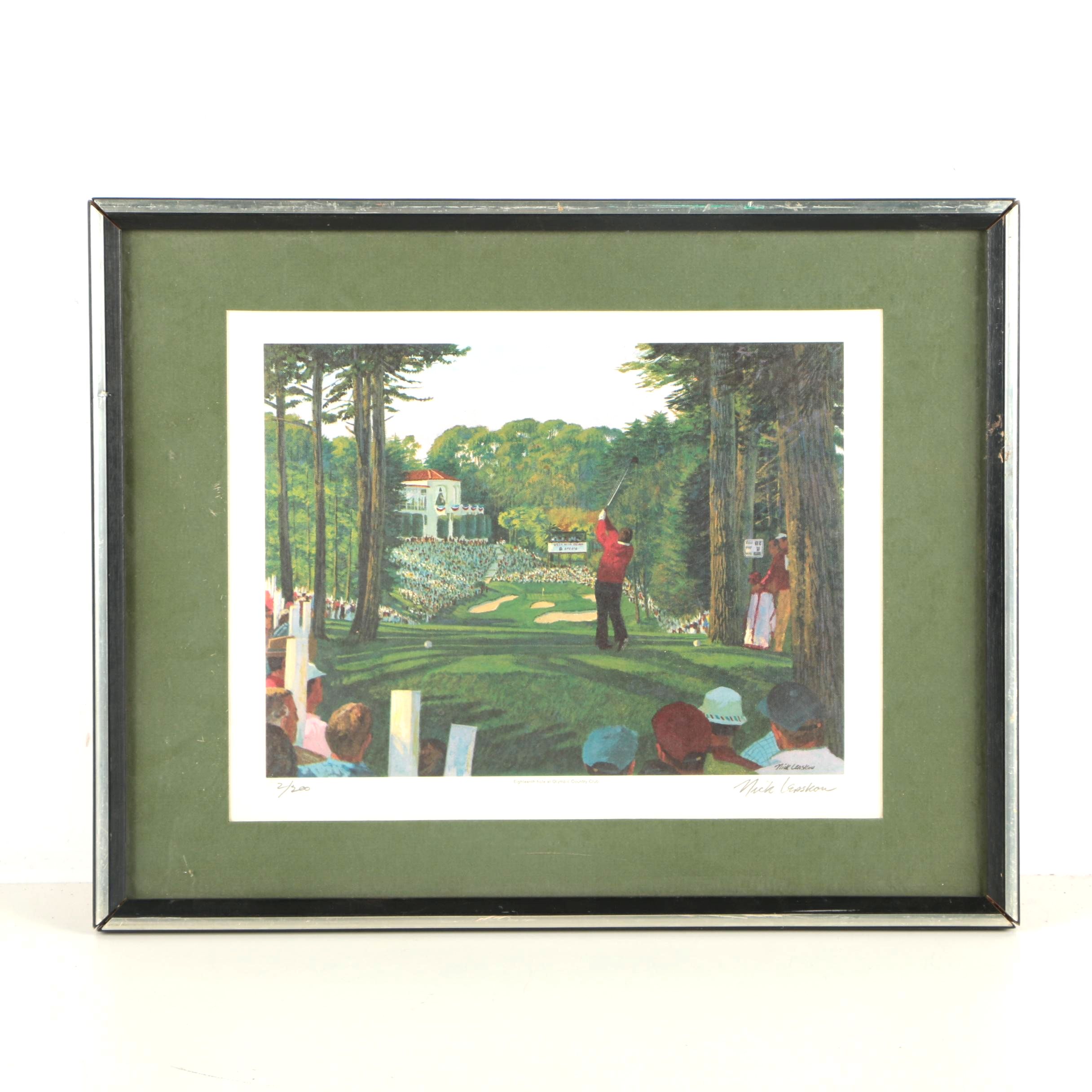 Nick Leaskou Limited Edition Offset Lithograph of a Golfer