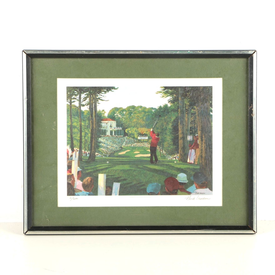 Nick Leaskou Limited Edition Offset Lithograph of a Golfer