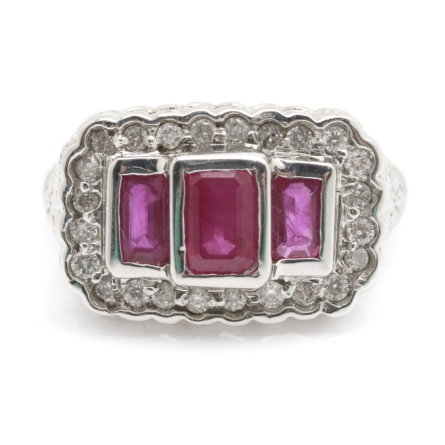 14K White Gold Ruby and Diamond Ring