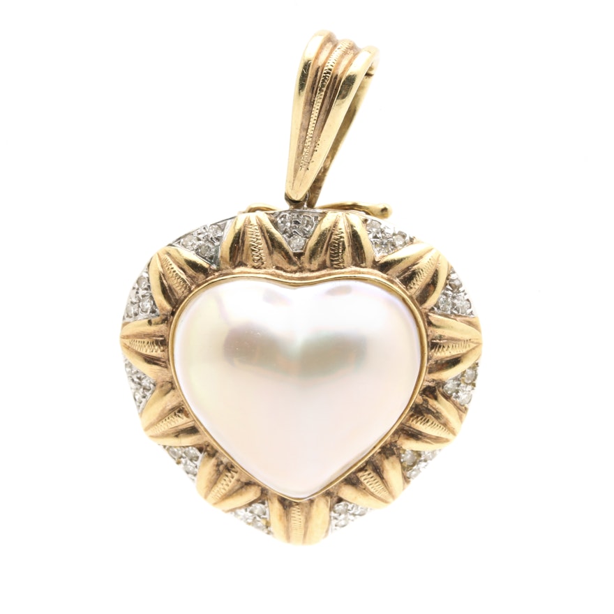 14K Yellow Gold Mabé Cultured Pearl and Diamond Pendant