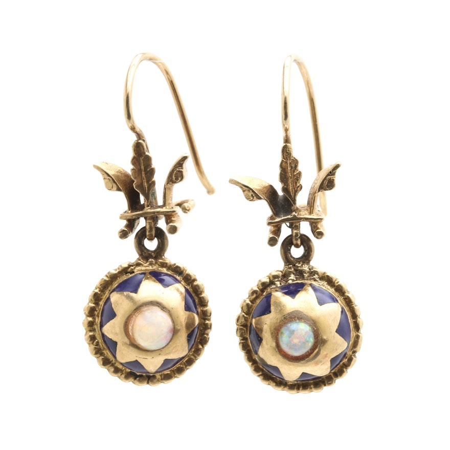 Late Victorian 14K Yellow Gold Opal Dangle Earrings