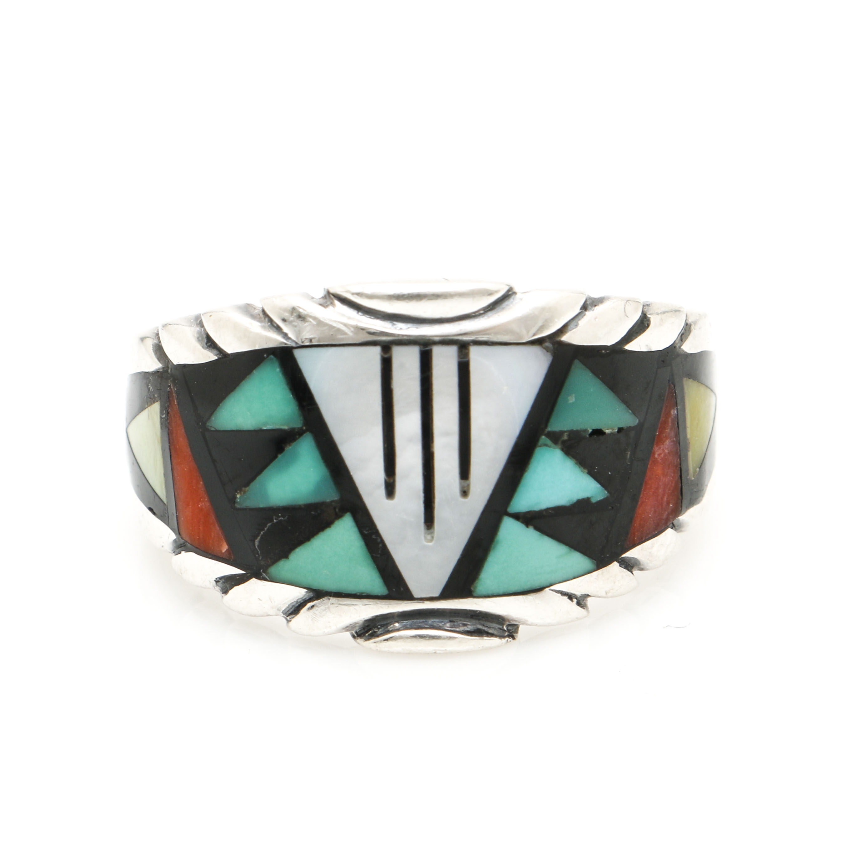 N. Walley Sterling Silver Gemstone Mosaic Inlay Ring