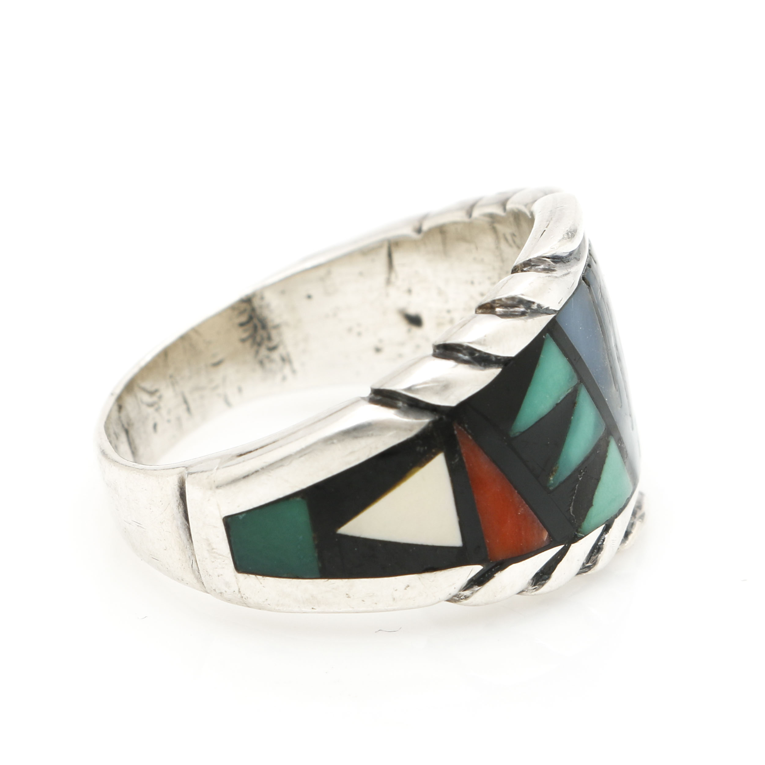 N. Walley Sterling Silver Gemstone Mosaic Inlay Ring