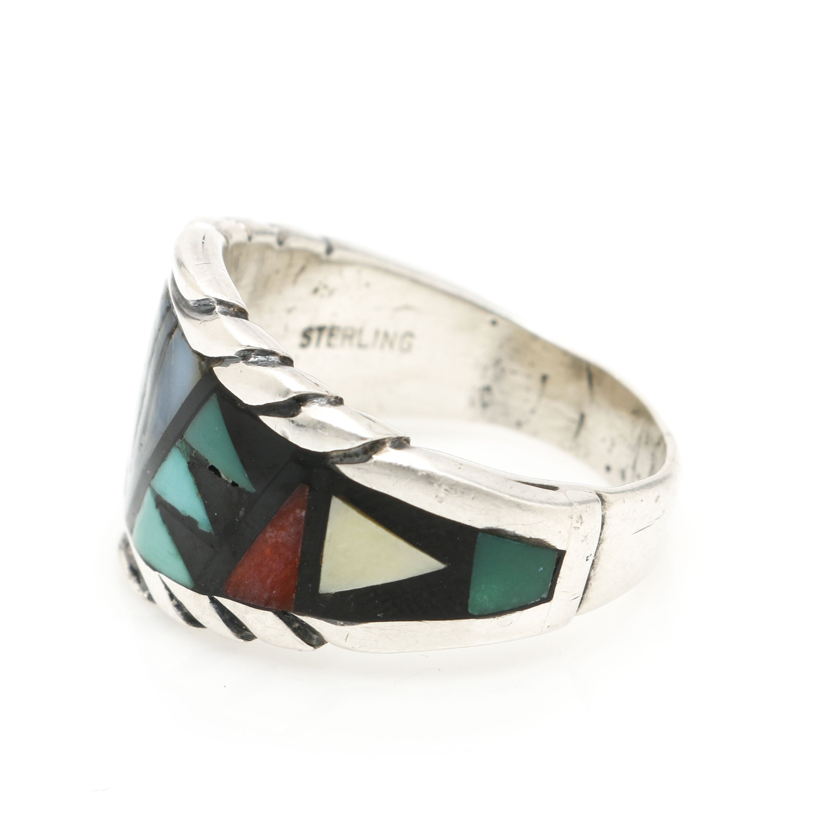 N. Walley Sterling Silver Gemstone Mosaic Inlay Ring
