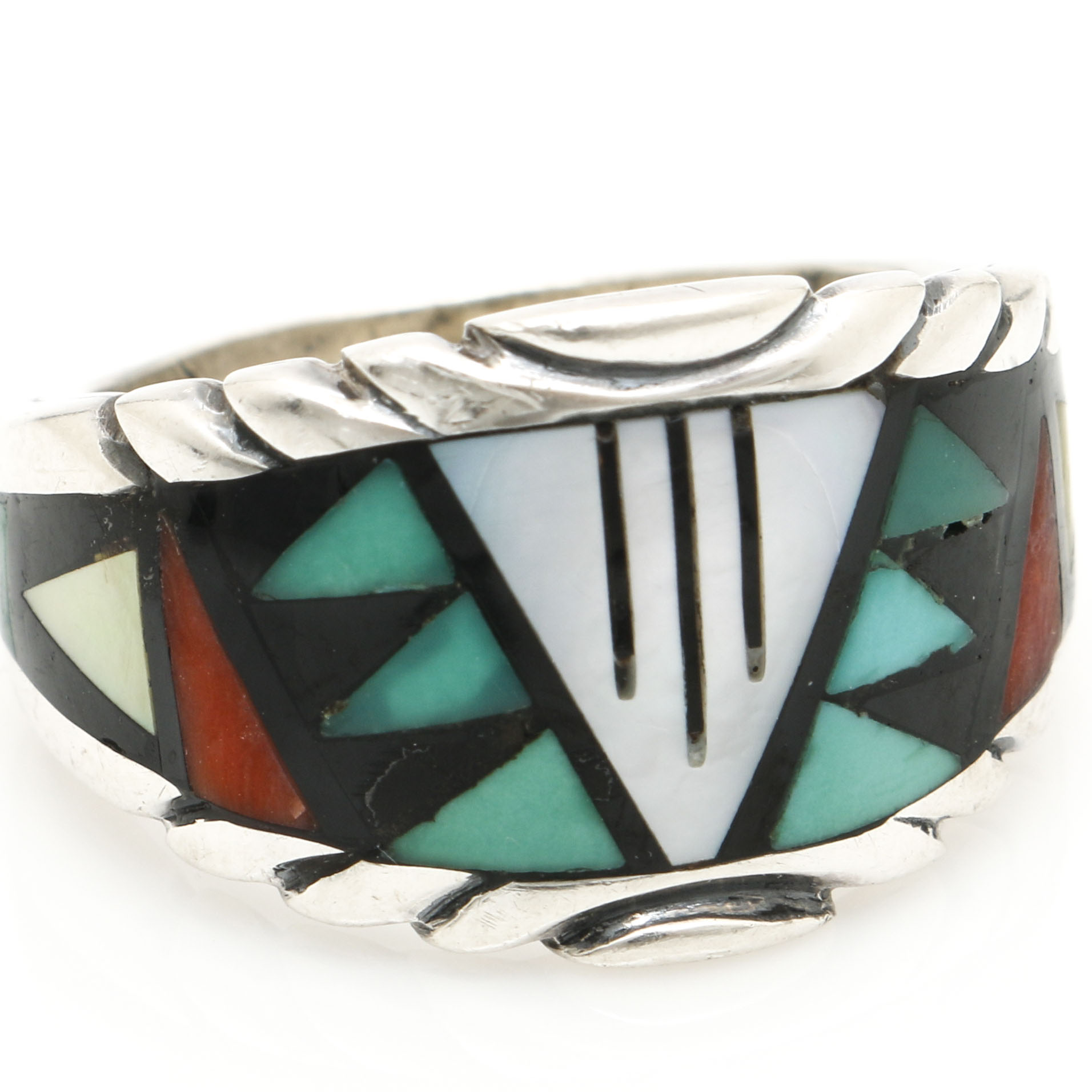N. Walley Sterling Silver Gemstone Mosaic Inlay Ring