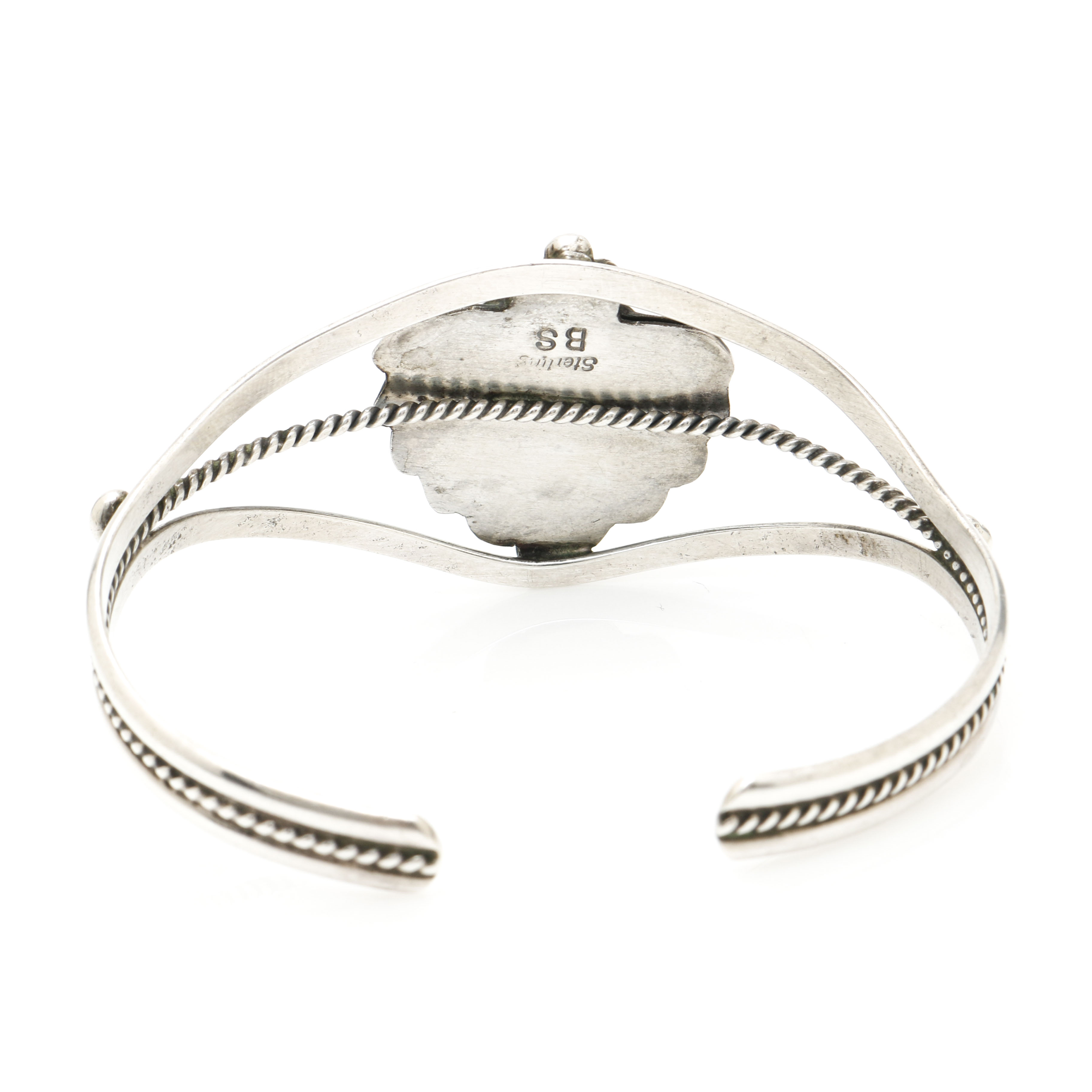 Benson Sam Navajo Sterling Silver Turquoise and Leaf Shadowbox Cuff