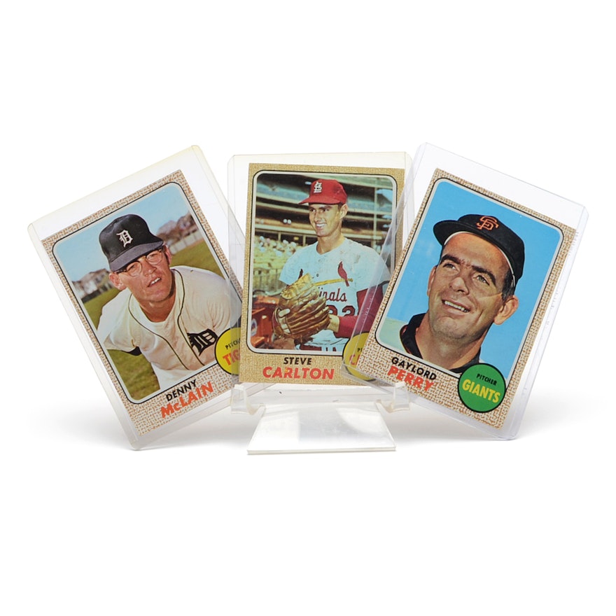 Perry, McLain, and Carlton 1968 Topps Baseball Cards