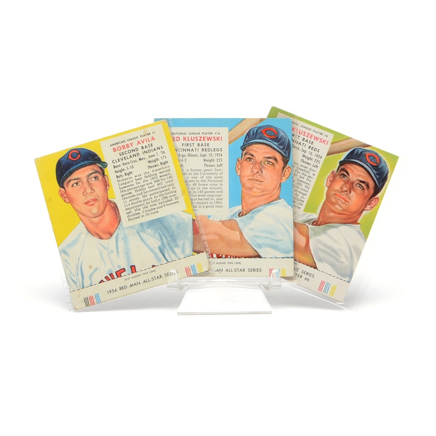 Three 1950s "Red Man" Tobacco" Baseball Photo Cards With Tabs