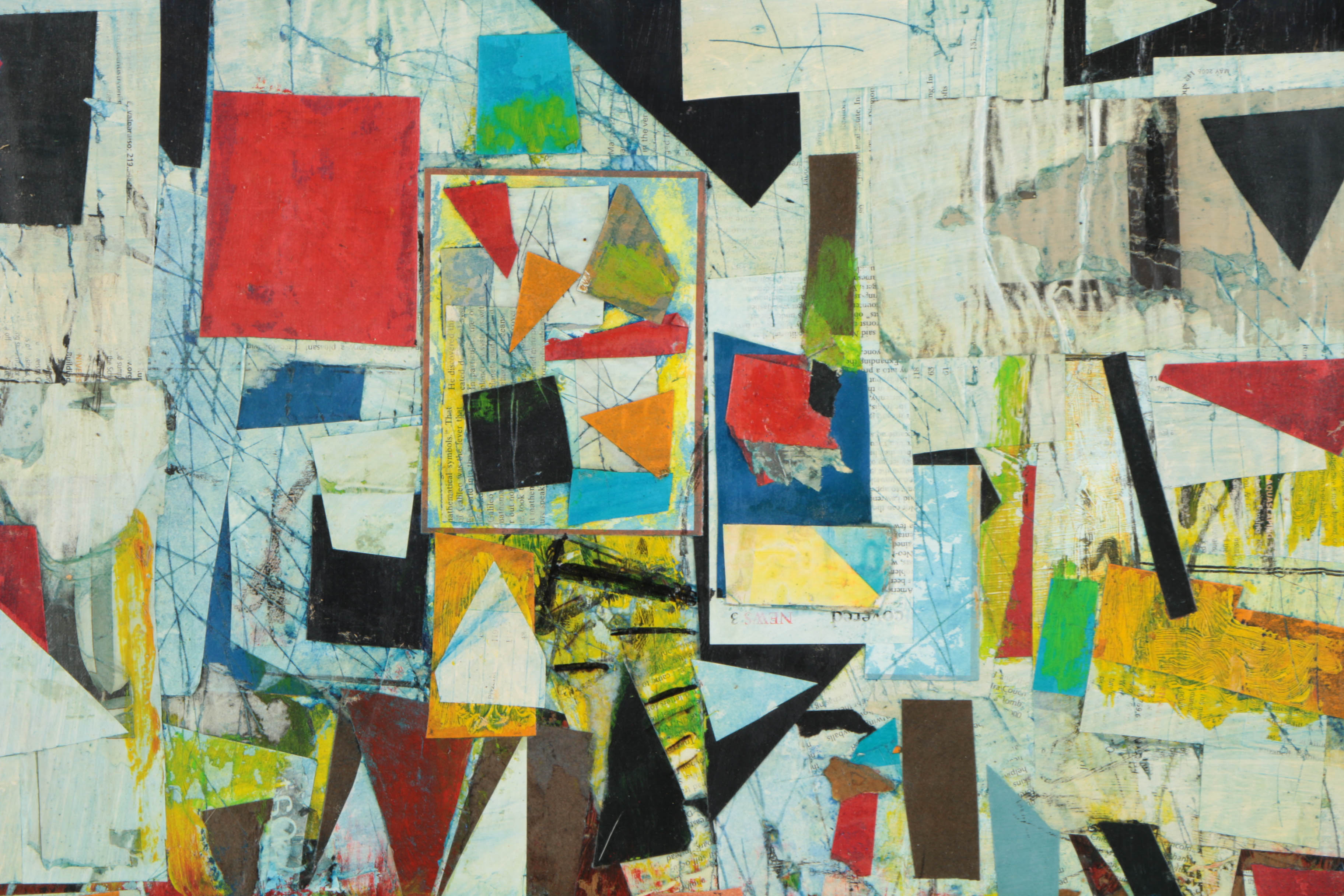 Ronald Ahlström Abstract Mixed Media Collage on Repurposed Wood Board "Untitled"