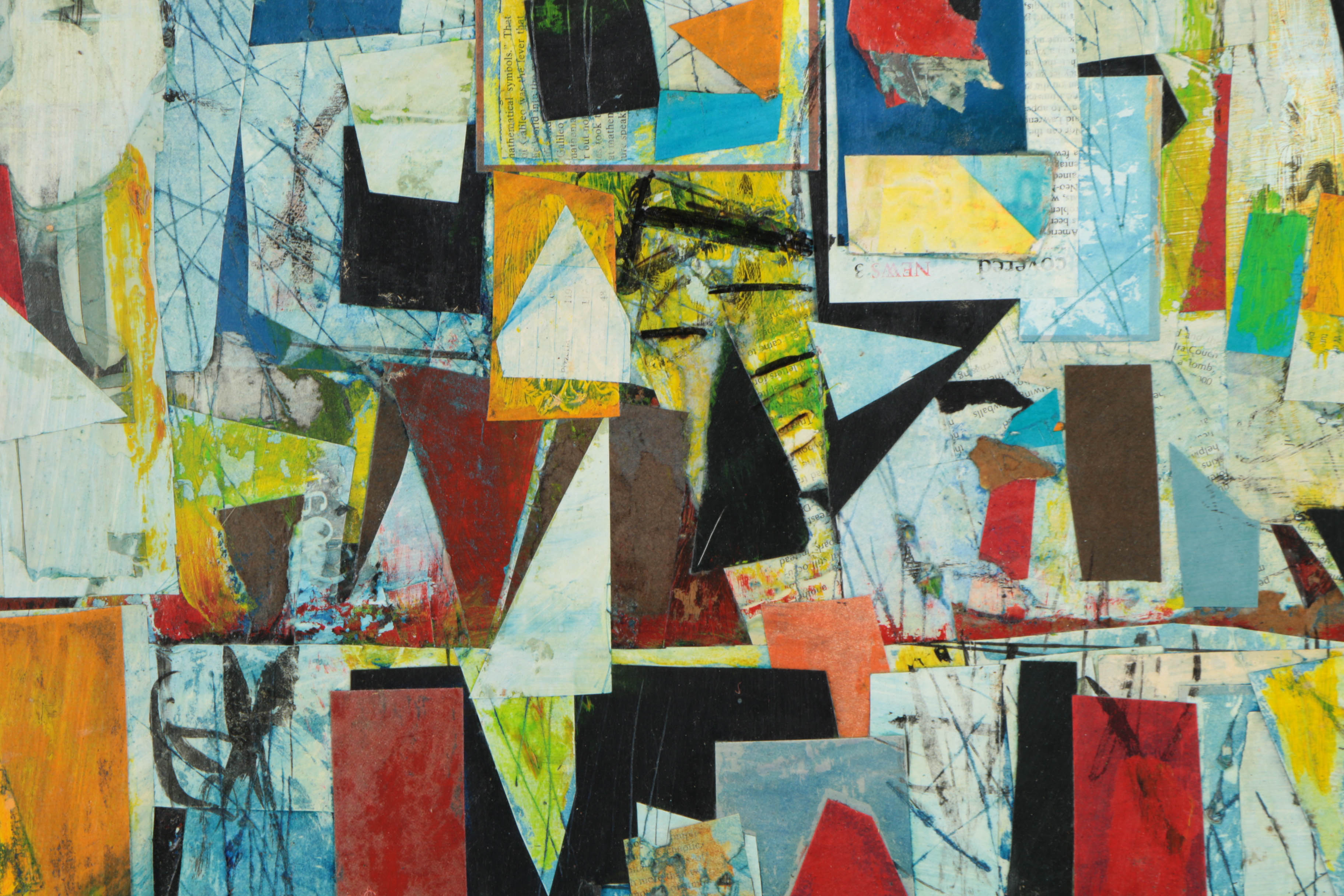 Ronald Ahlström Abstract Mixed Media Collage on Repurposed Wood Board "Untitled"