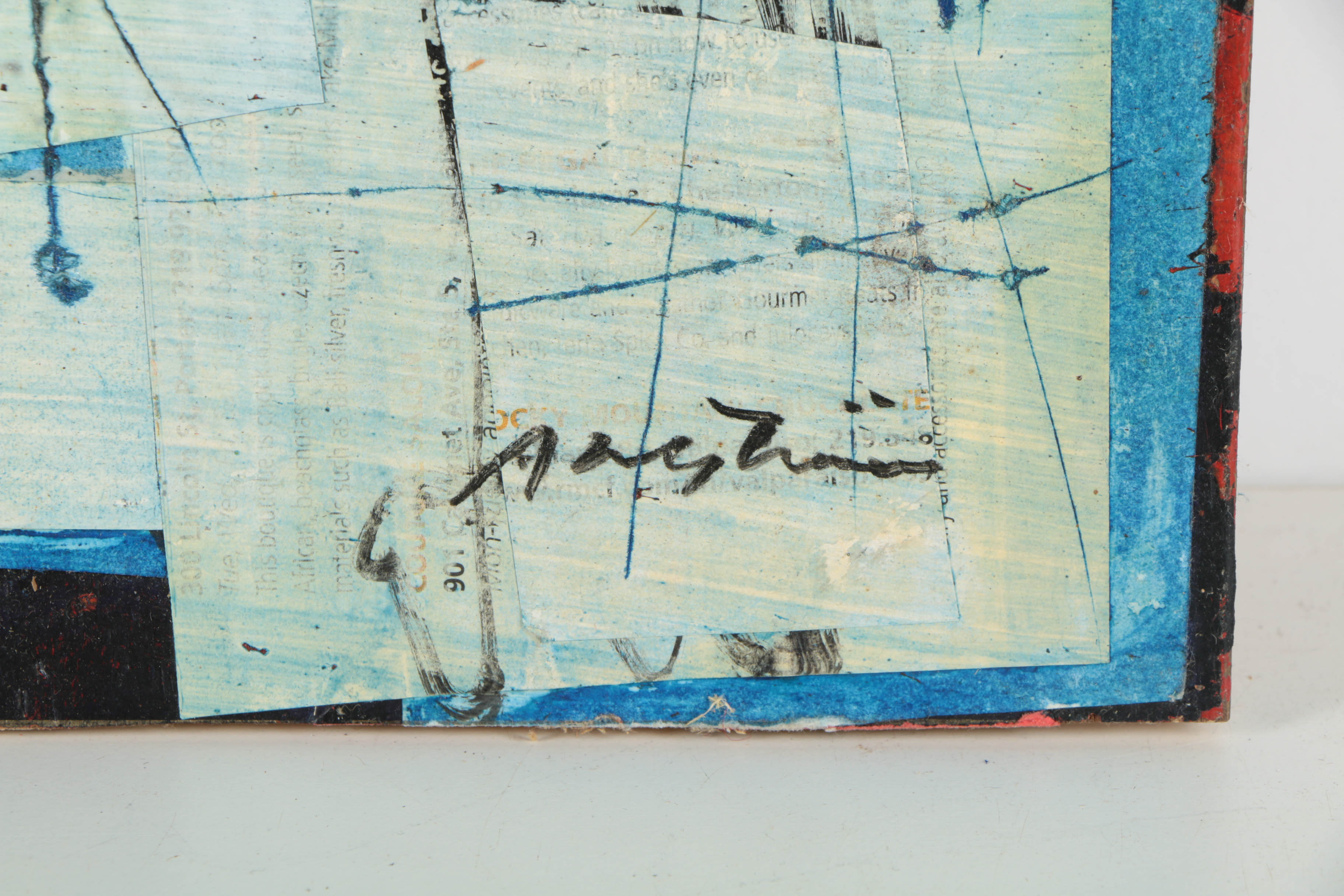 Ronald Ahlström Abstract Mixed Media Collage on Repurposed Wood Board "Untitled"