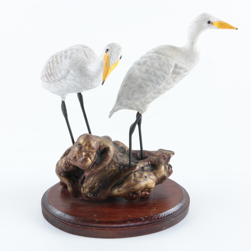 Tom Memolo Wooden Egret Sculpture