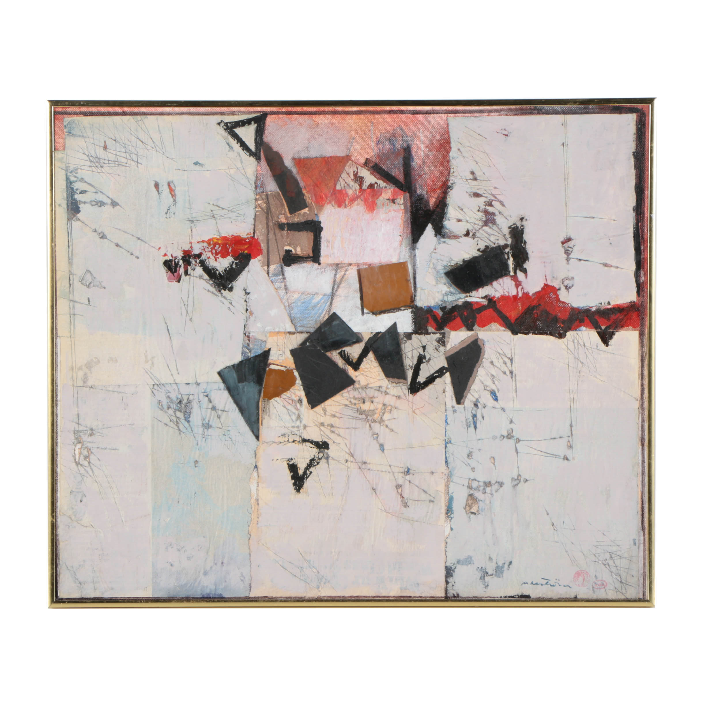 Ronald Ahlström Mixed Media Collage on Board of Abstract Composition
