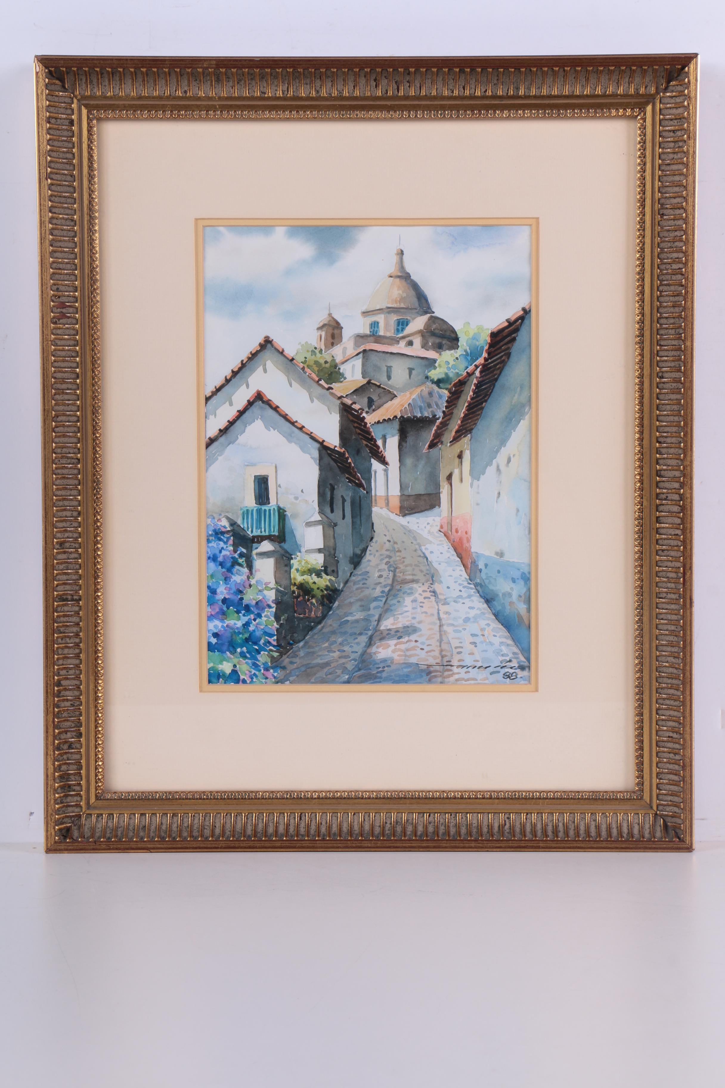 Vintage Watercolor Paintings on Paper of Mission Style Architecture