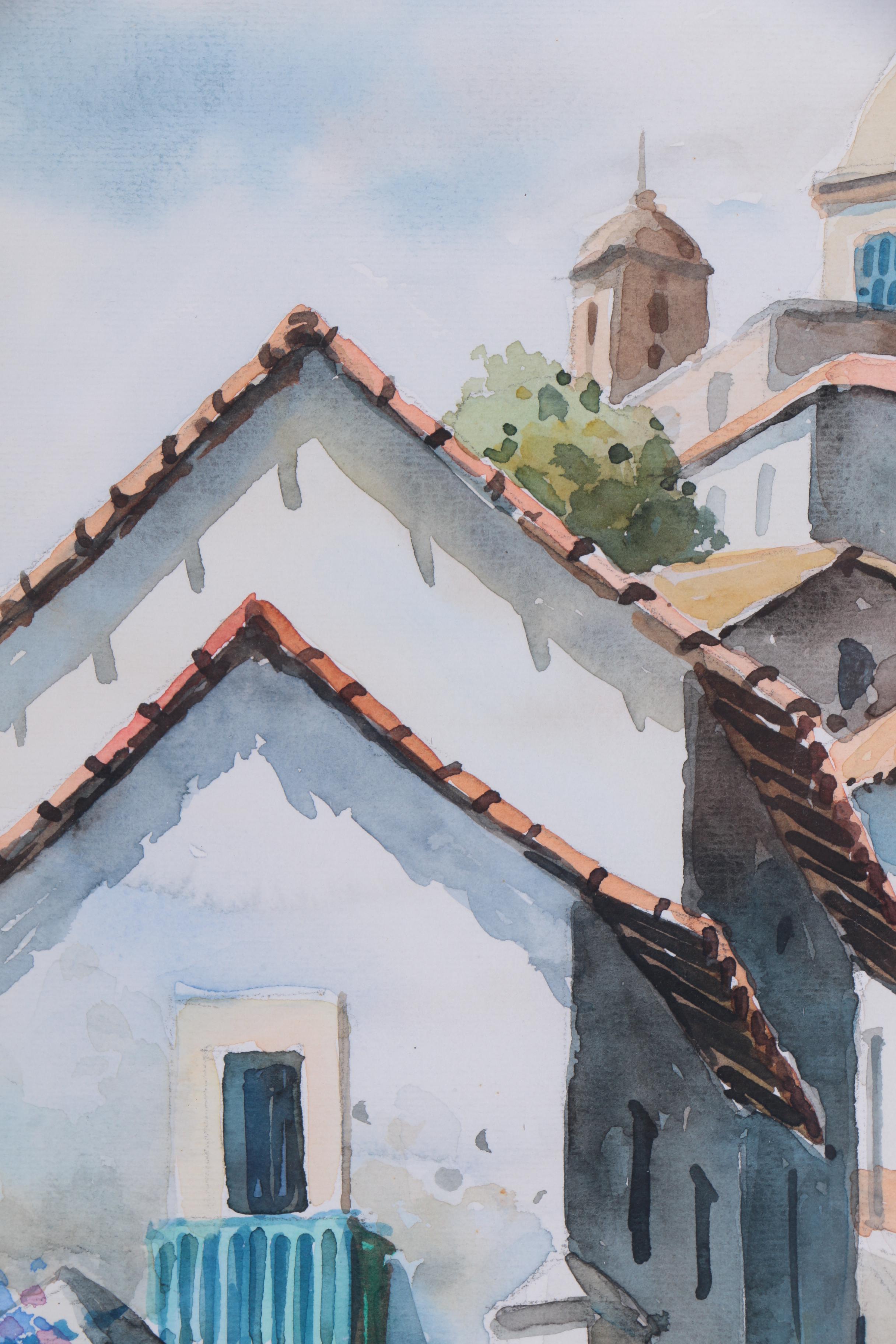 Vintage Watercolor Paintings on Paper of Mission Style Architecture