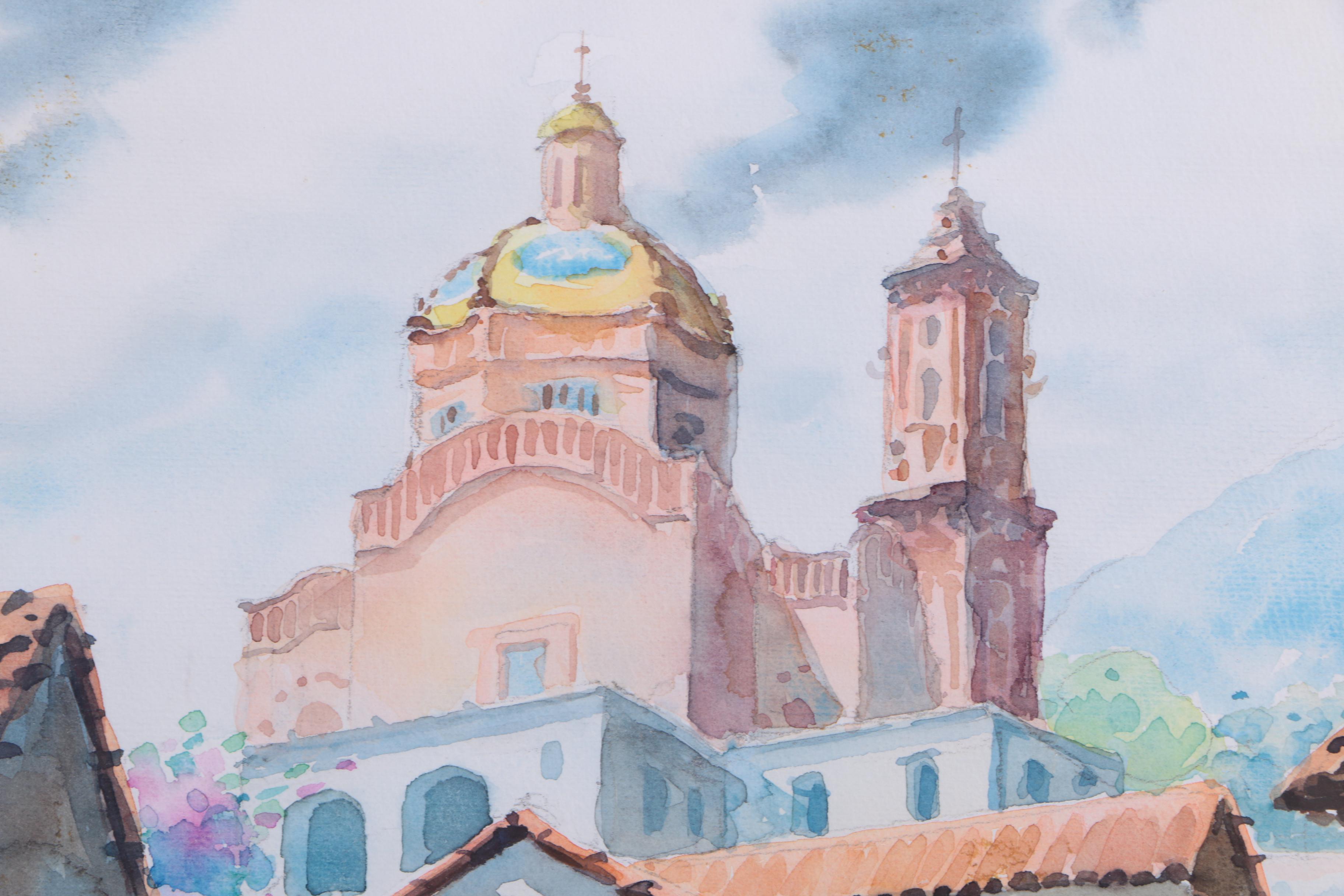 Vintage Watercolor Paintings on Paper of Mission Style Architecture