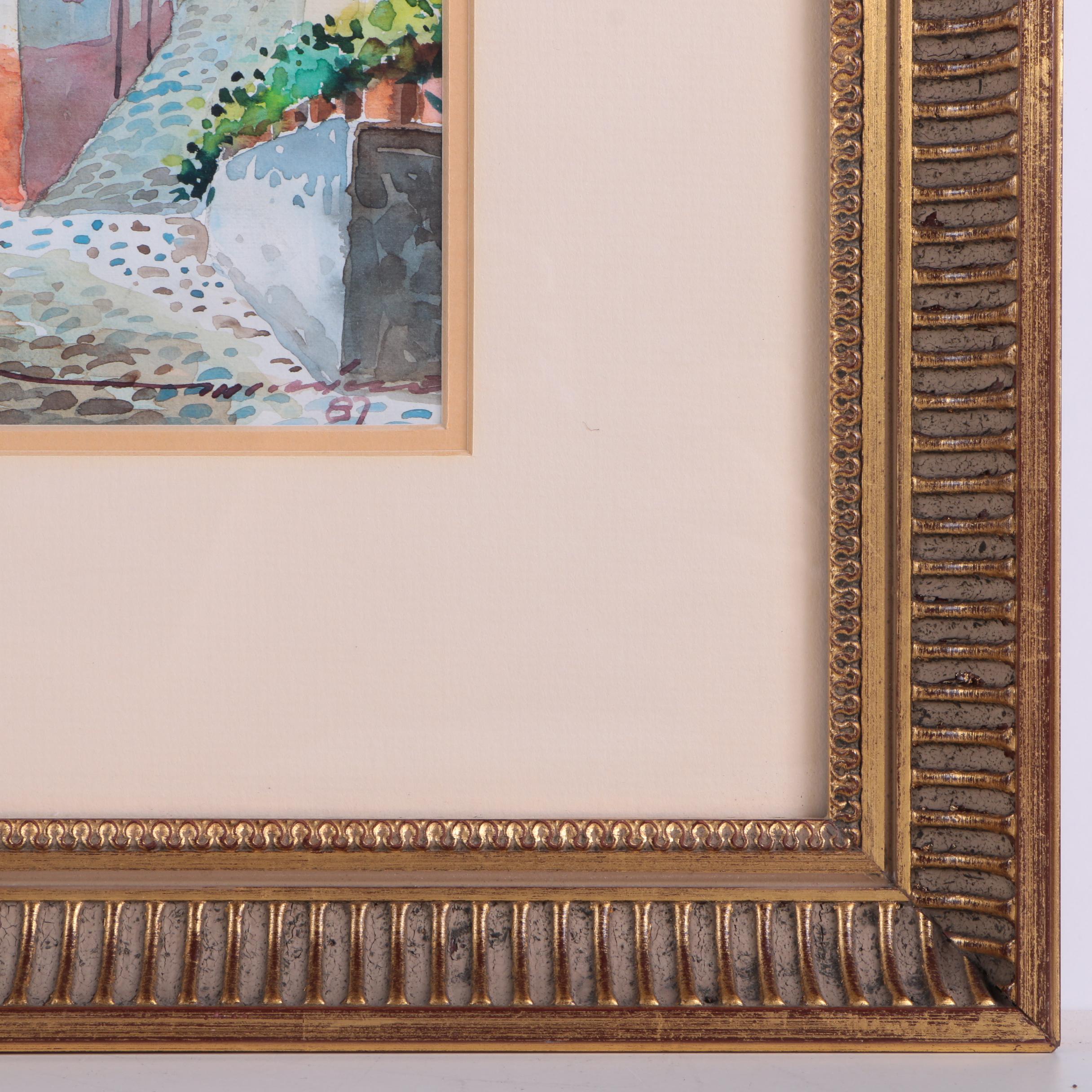 Vintage Watercolor Paintings on Paper of Mission Style Architecture