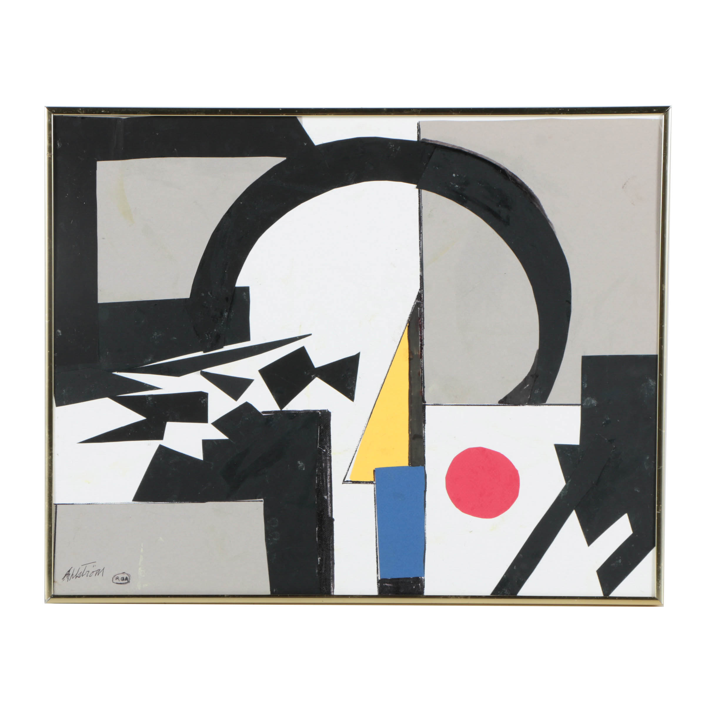 Ronald Ahlström Abstract Mixed Media Collage on Canvas Board