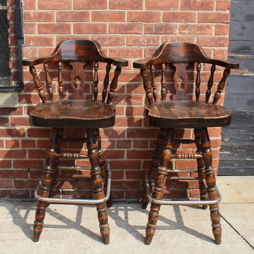 Pair Of Vintage Wooden Barstools