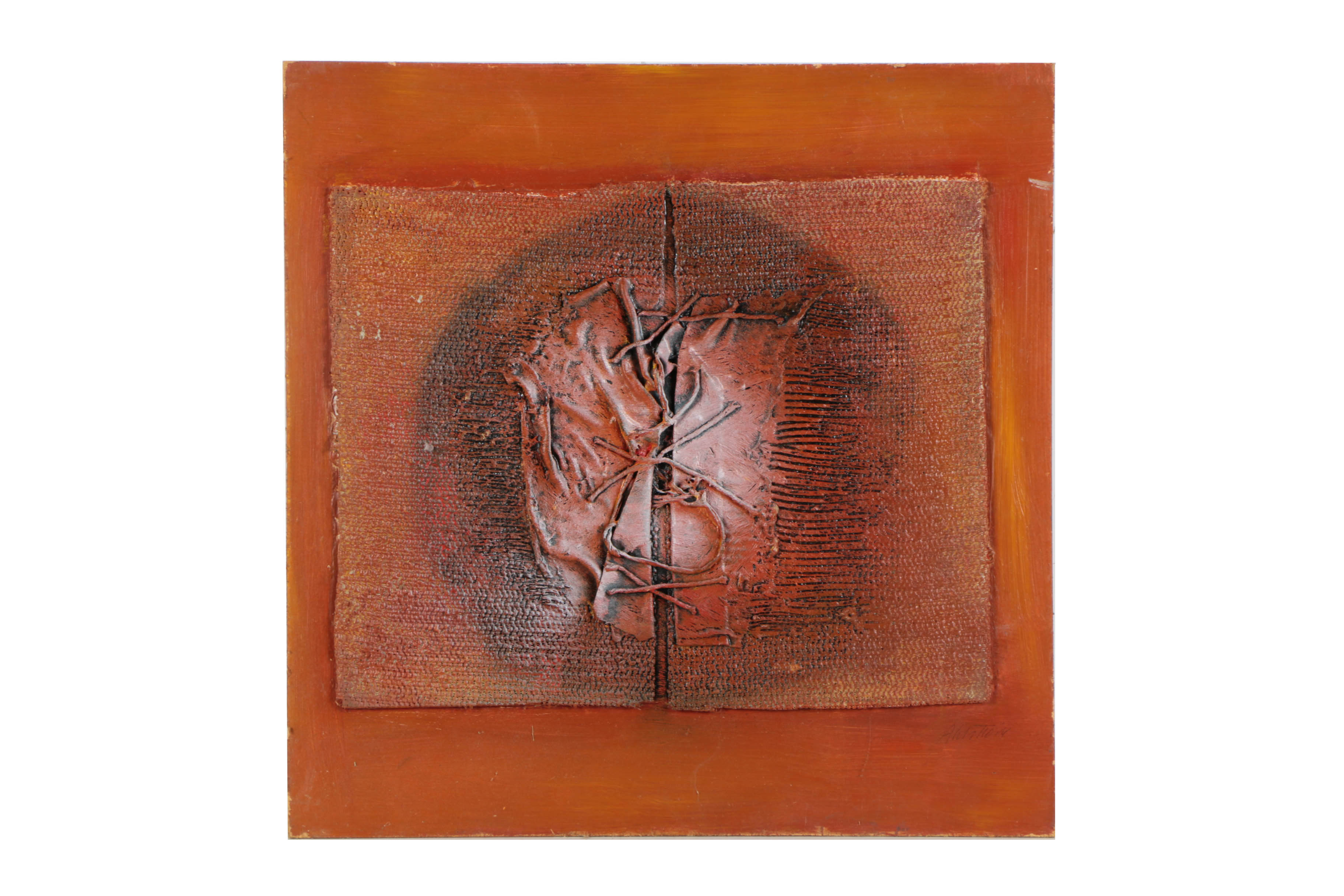 Pair of Ronald Ahlström Mixed Media Collage on Board Abstract Scene