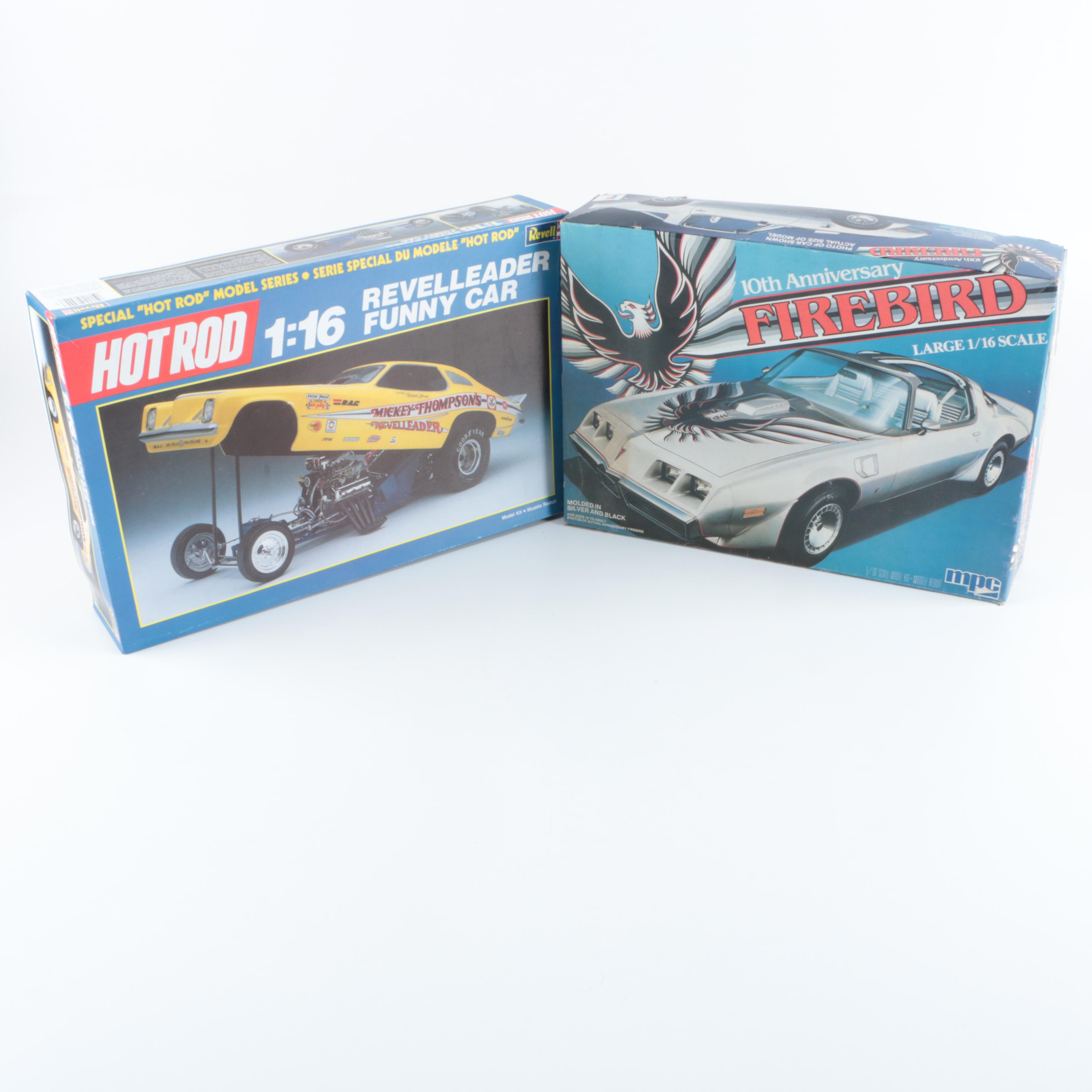 1970s Revelleader Funny Car and MPC 10th Anniversary Firebird 1:16 Model Kits