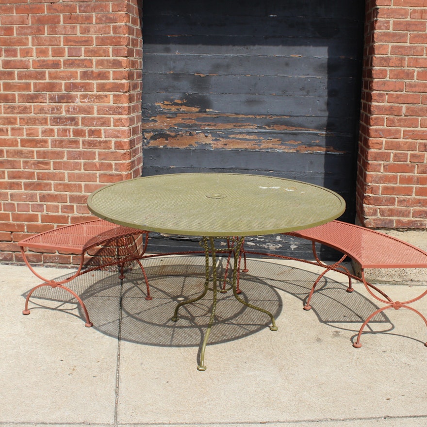 Wrought Iron Patio Table and Benches by Salterini